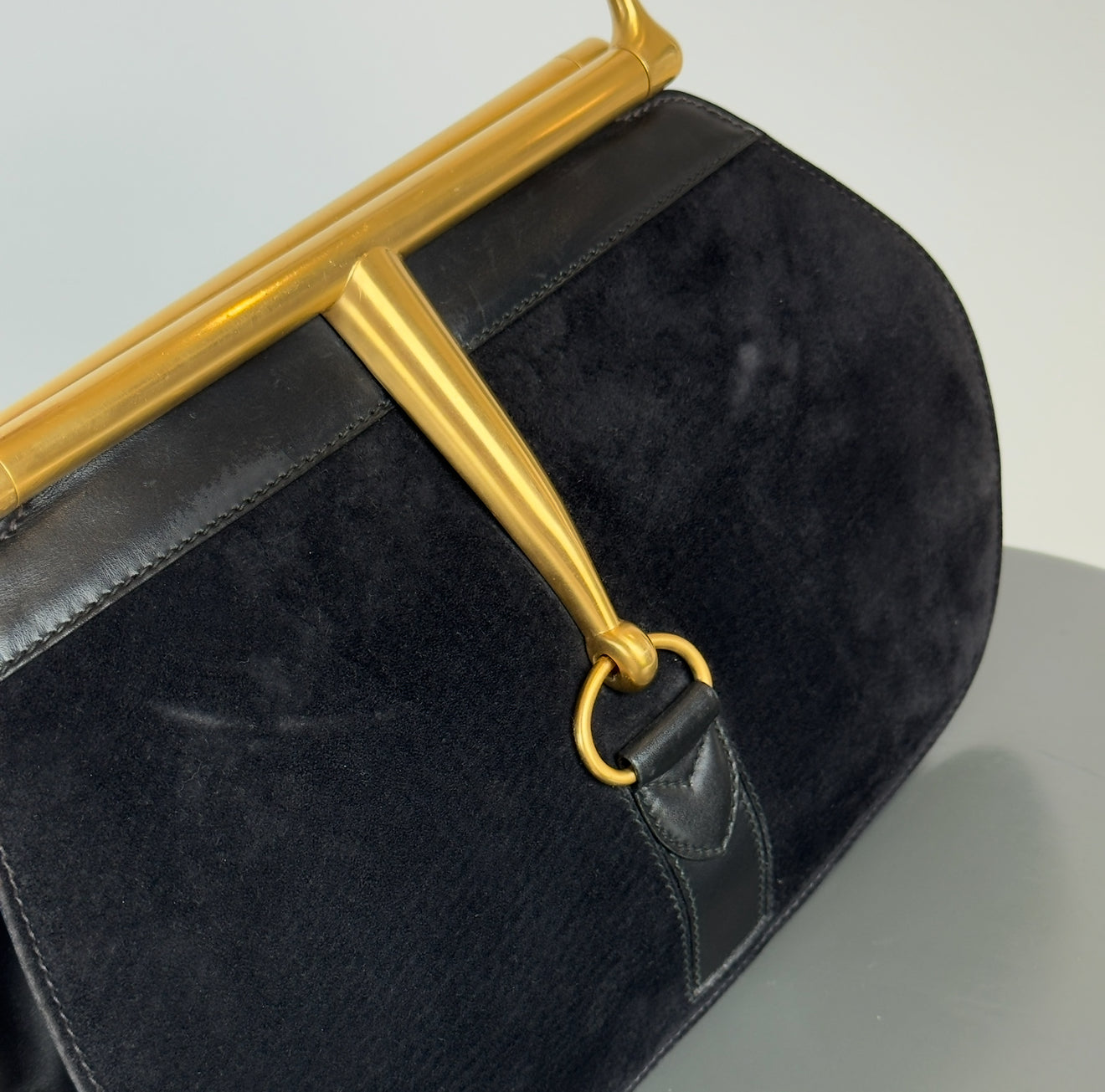 Ultra Rare Vintage Gucci Snafflebit Bag Black Suede - Queen May