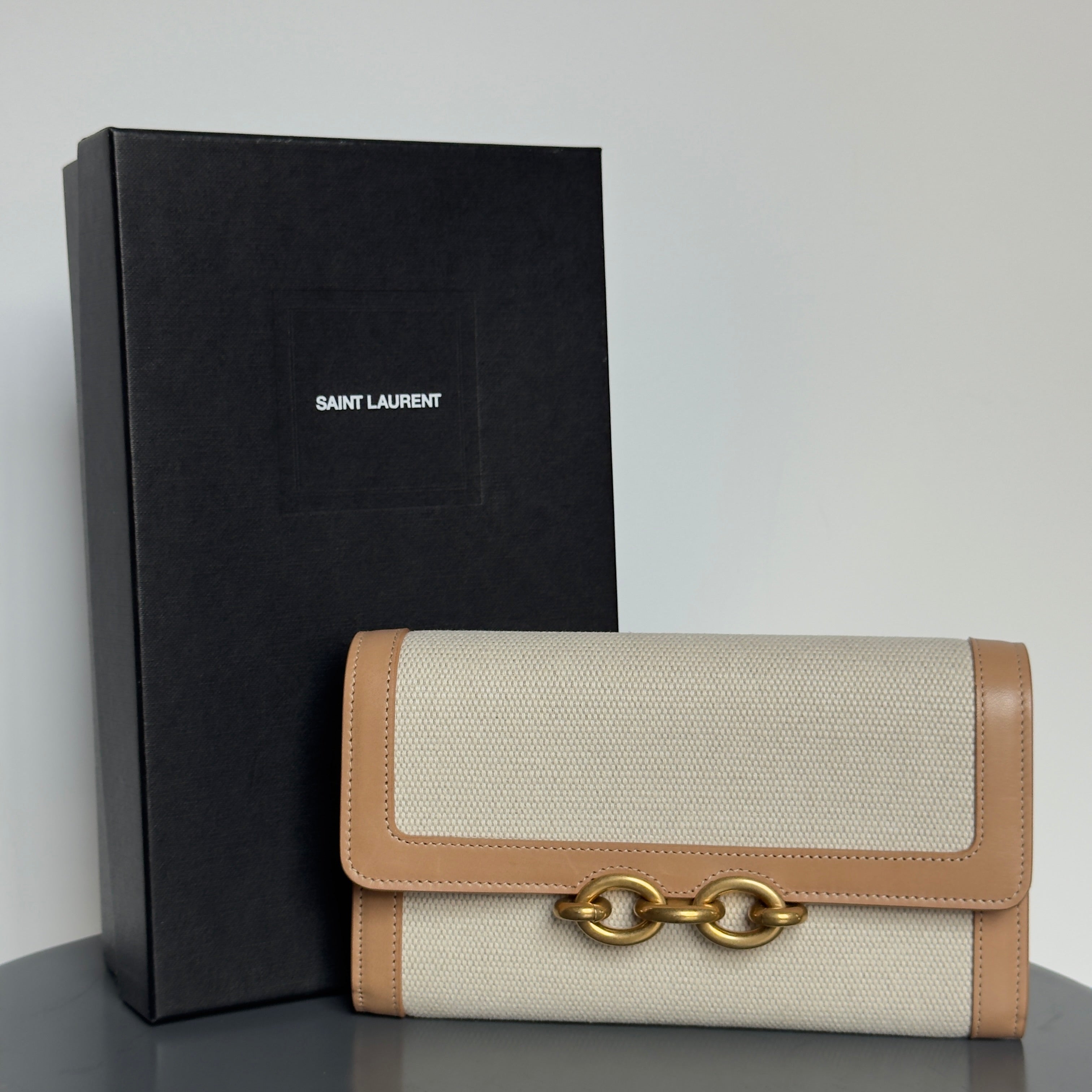 Saint Laurent Natural Le Maillon Canvas Wallet on Chain - Queen May