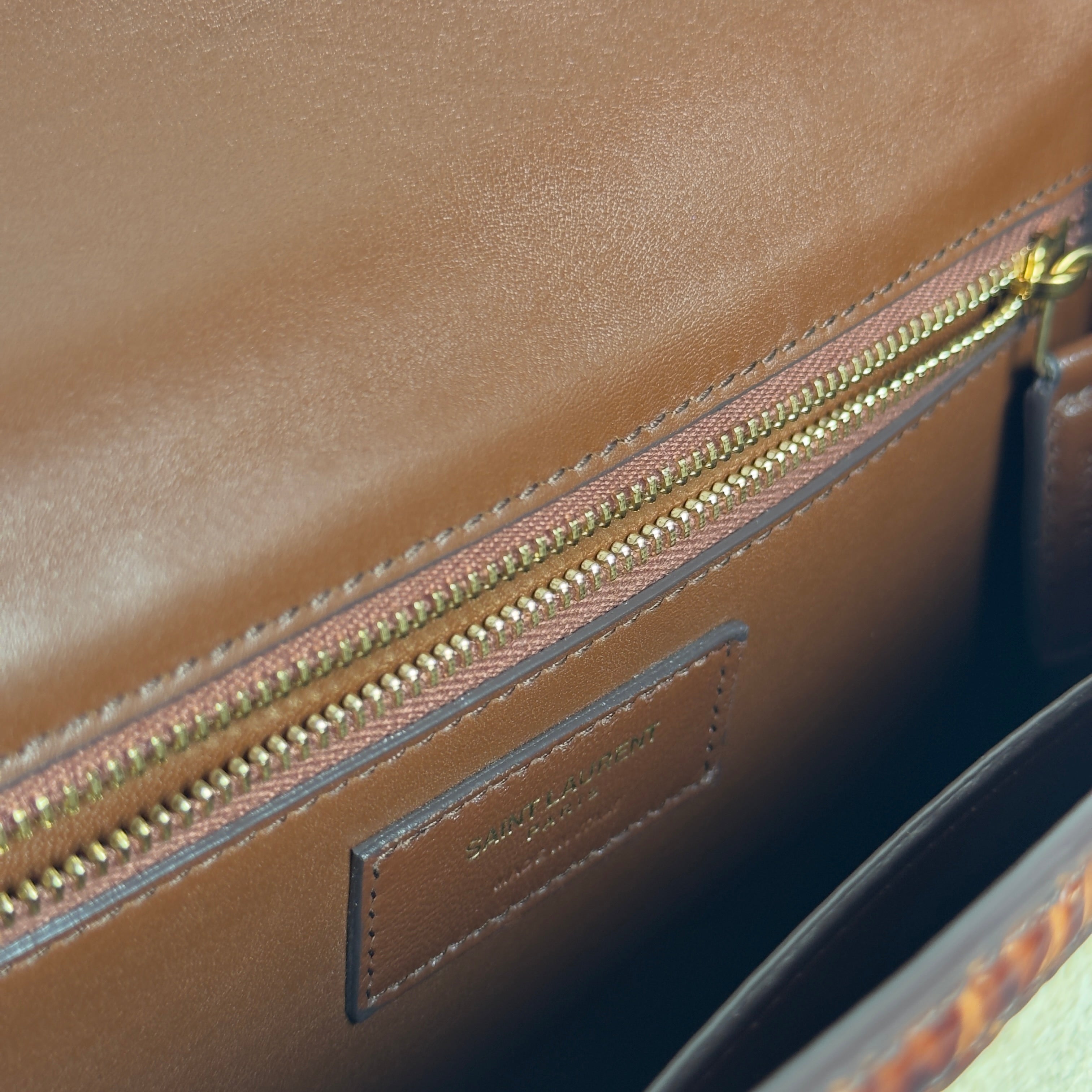Saint Laurent Le Carre Satchel Canvas Brown Crocodile Embossed Leather Trim - Queen May