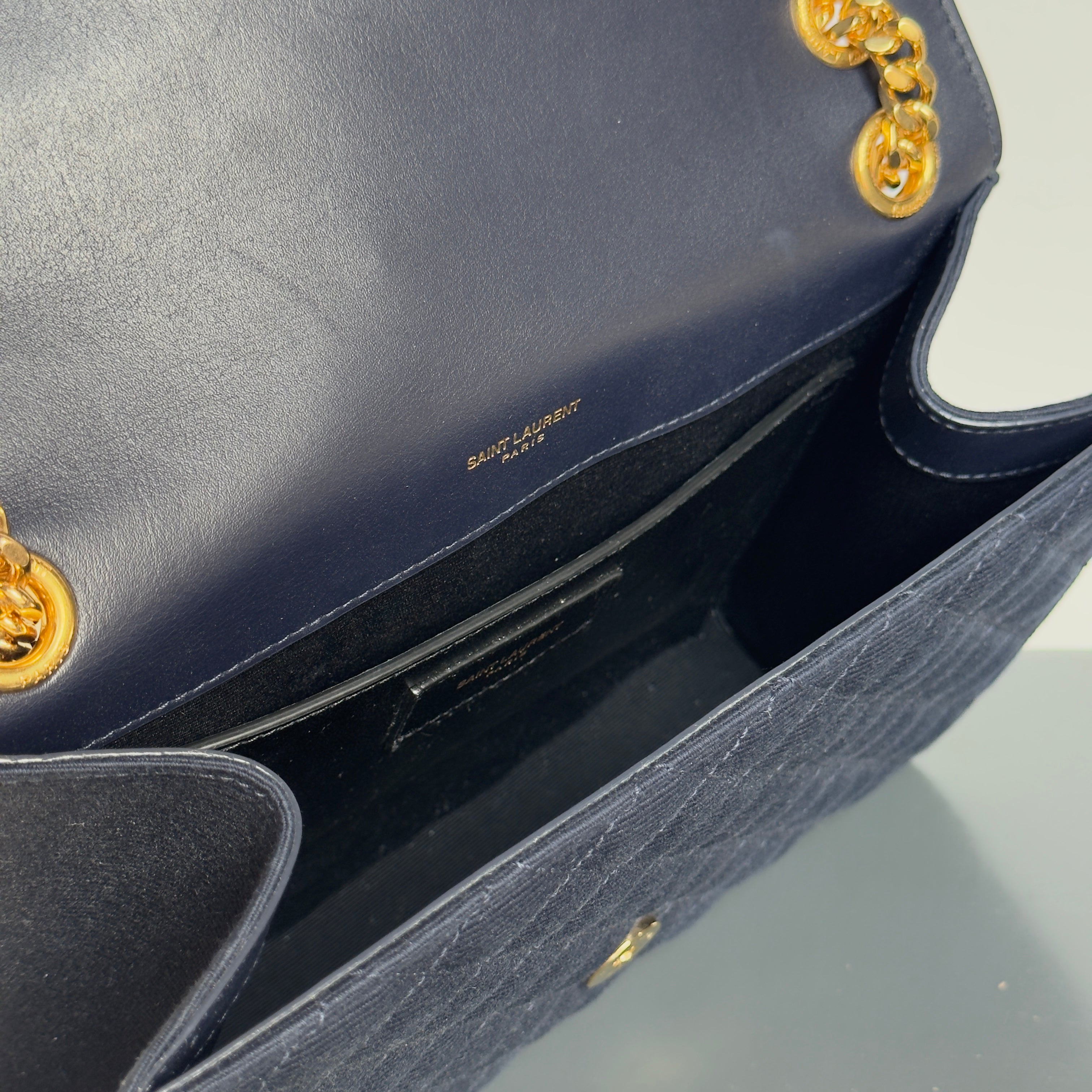 Saint Laurent Envelope Triquilt Chain Shoulder Bag Navy - Queen May