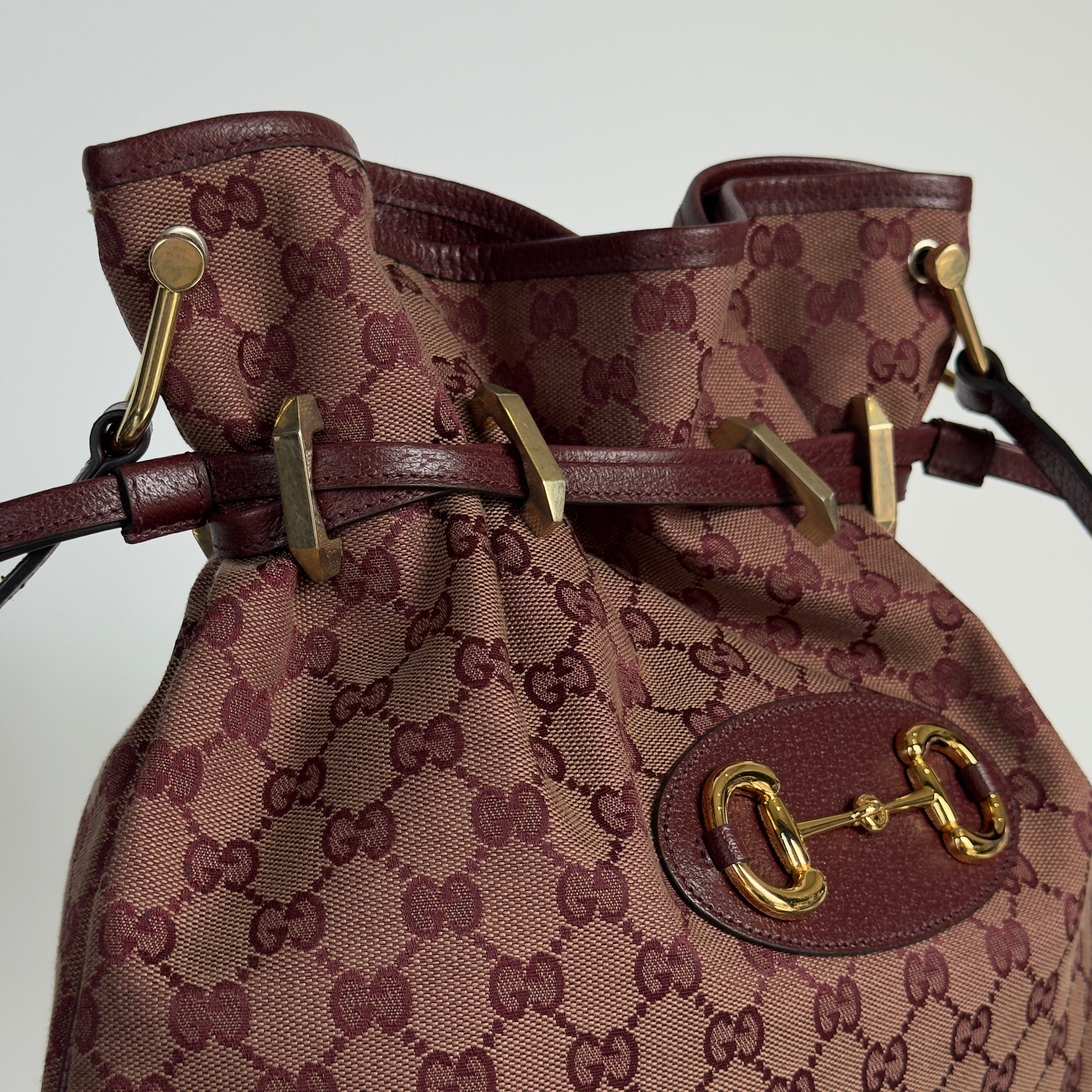Gucci Horsebit 1955 Maroon Canvas Shoulder Bag - Queen May