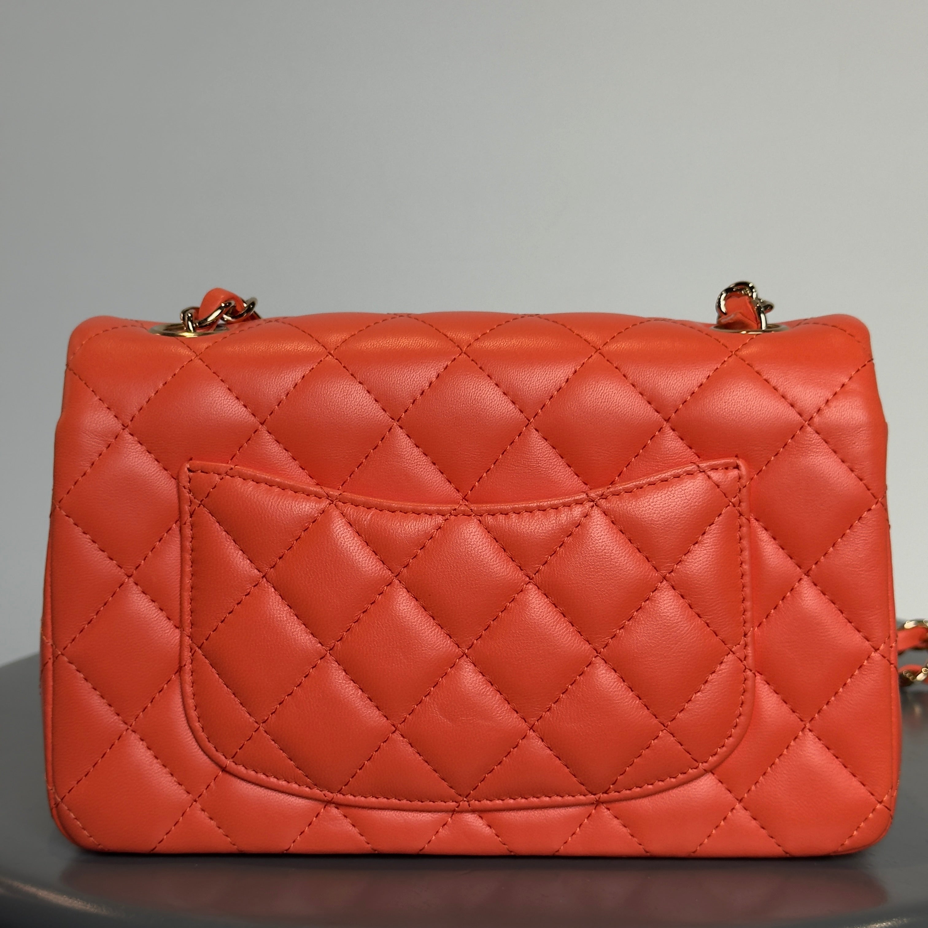 Chanel Quilted Mini Rectangular Flap Bag Lambskin Orange