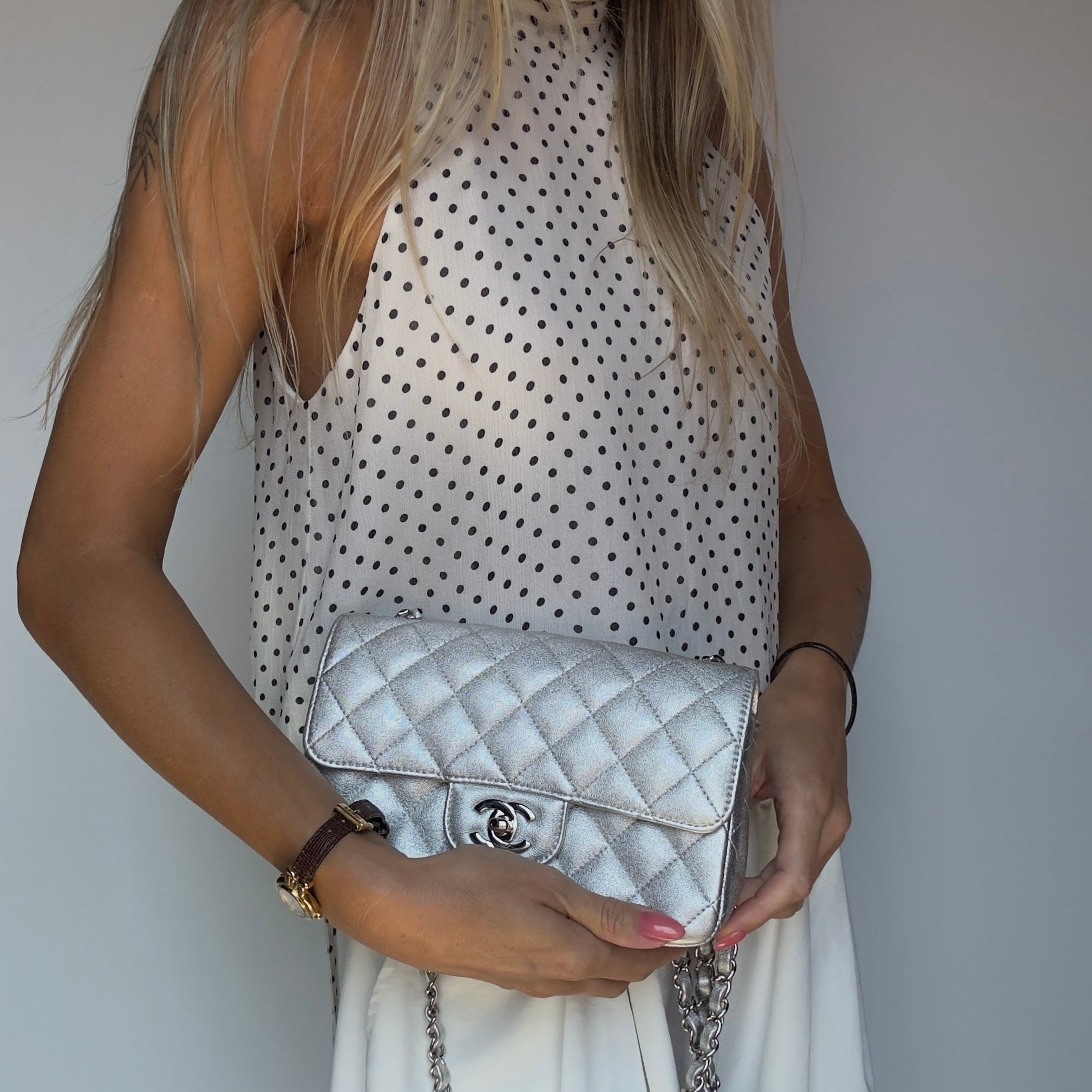 Chanel Metallic Rectangular Flap Silver - Queen May