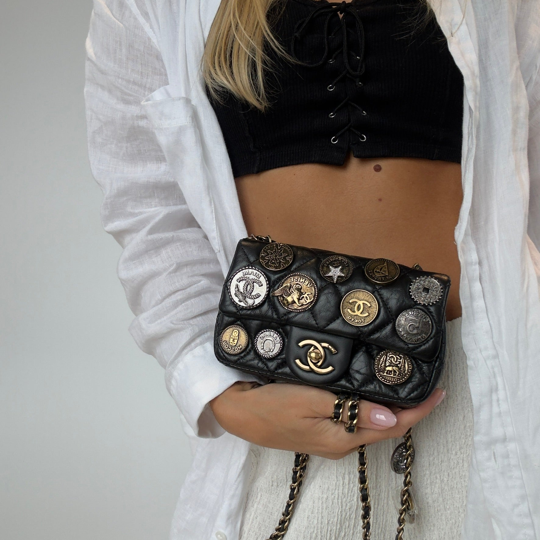 Limited Edition Chanel 2015 Calfskin Paris Dubai Coin Collector Extra Mini Flap Bag - Queen May