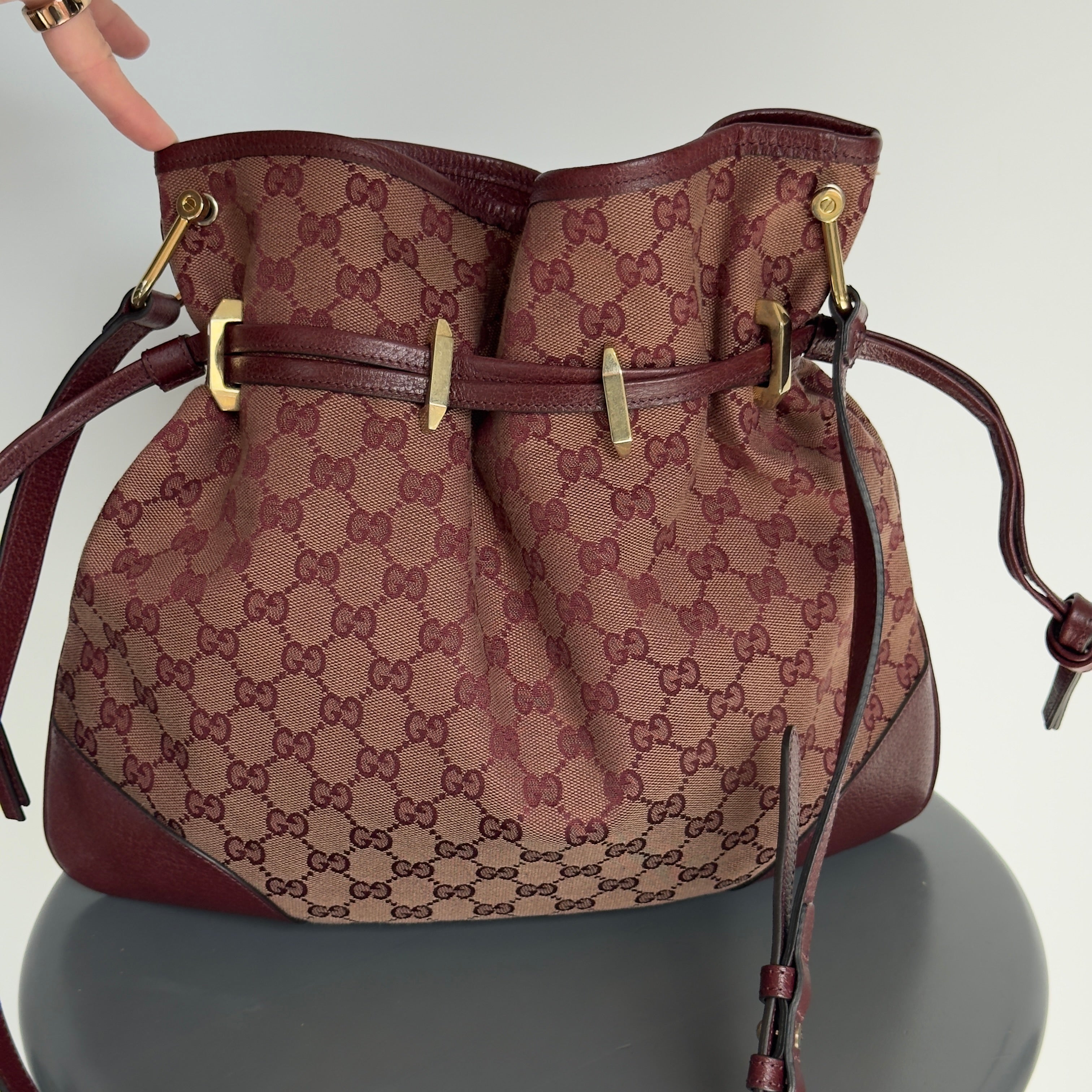 Gucci Horsebit 1955 Maroon Canvas Shoulder Bag - Queen May