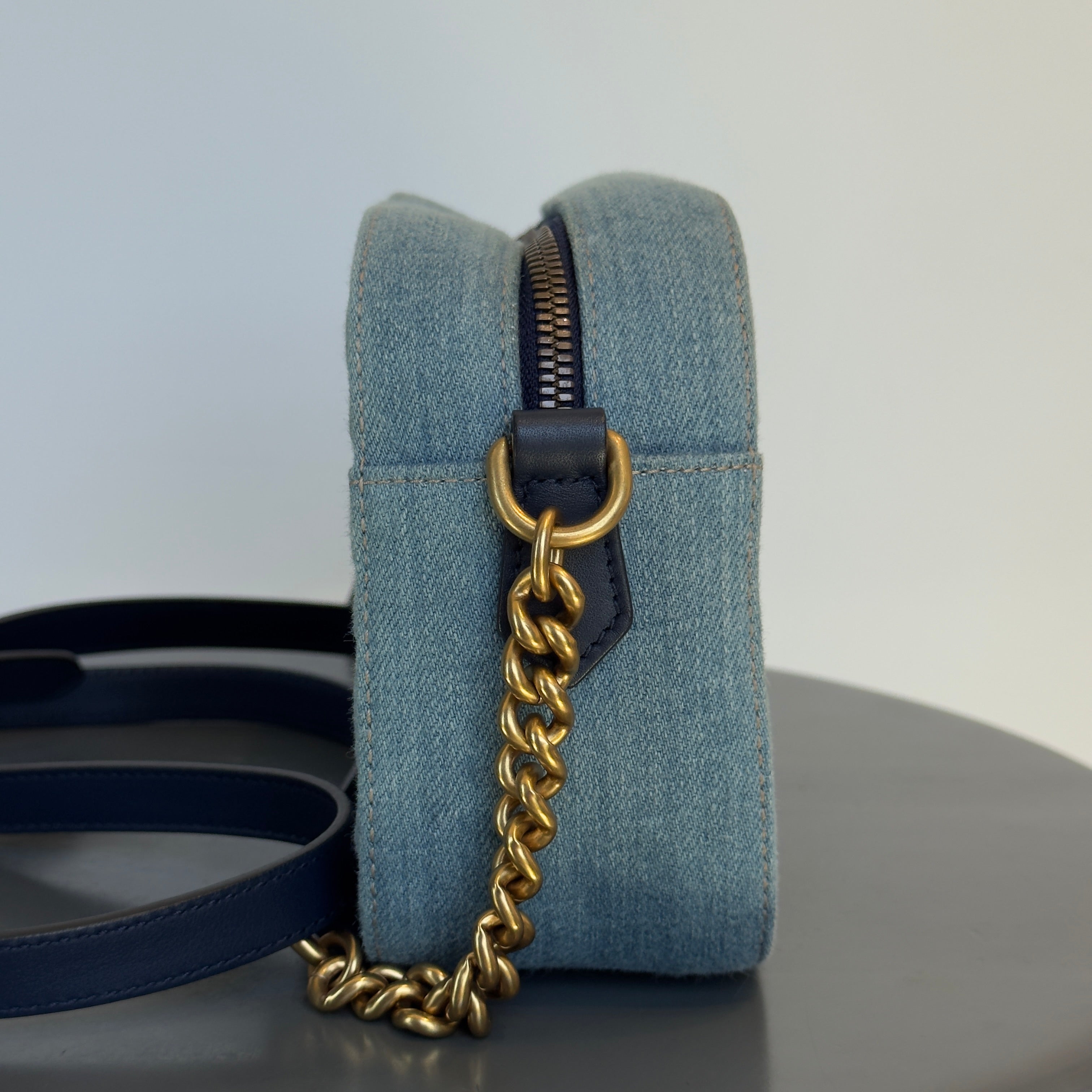Gucci Marmont Matelasse Denim Pearl Bag