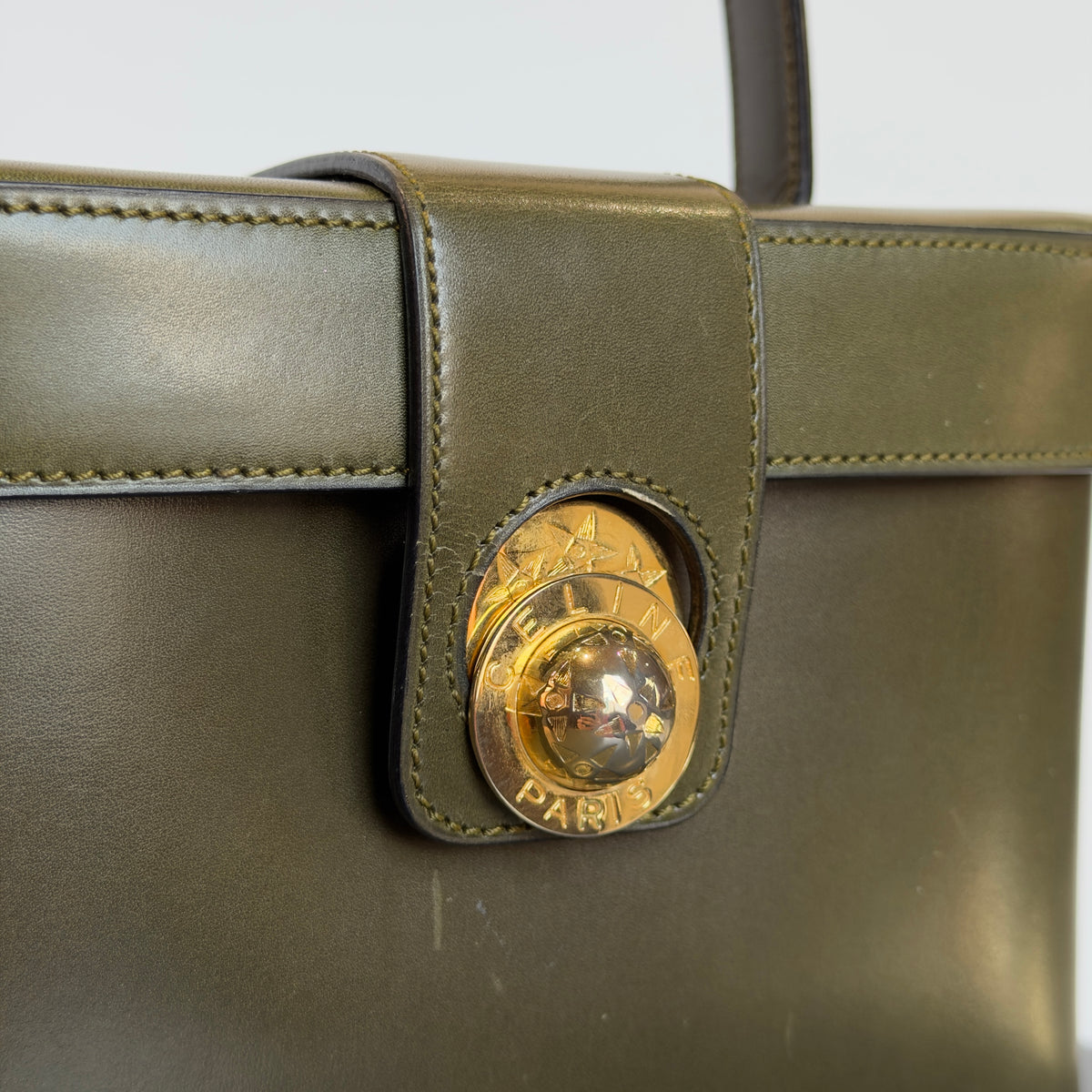 Vintage Celine Starball Vanity Bag Khaki Green