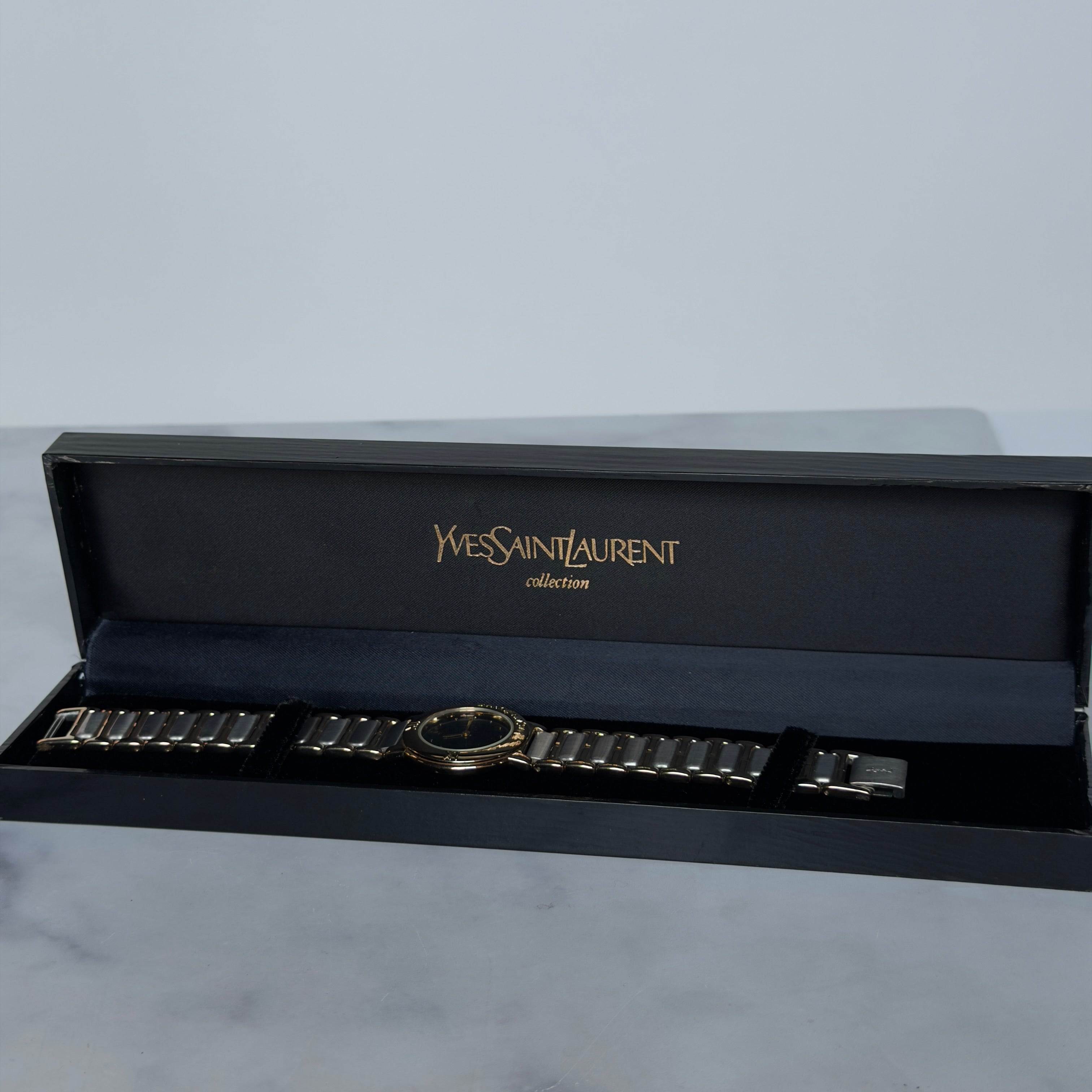 Vintage Yves Saint Laurent Black Dial Two Tone Watch