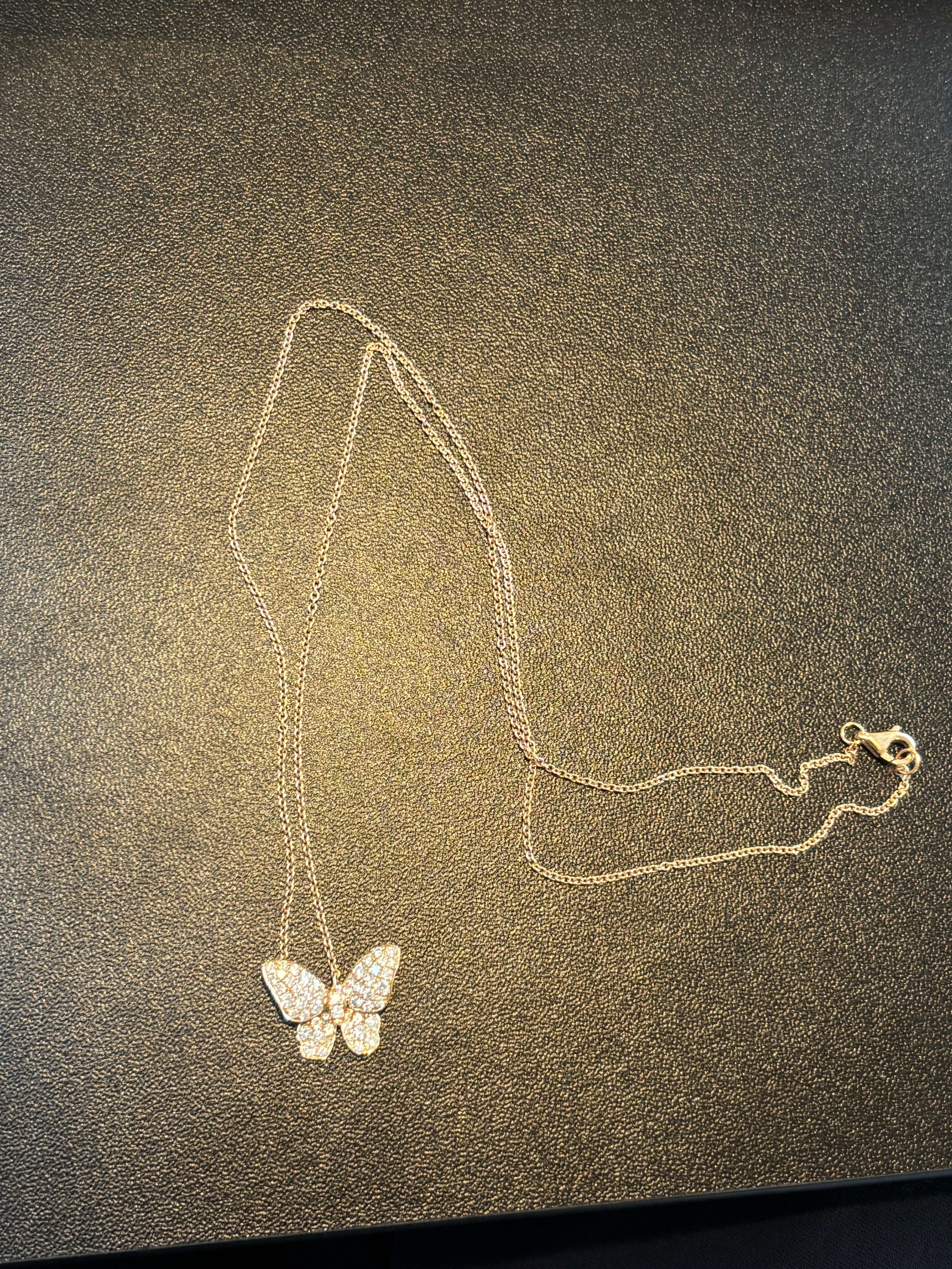 18K Rose Gold 0.65 Carat Diamond Butterfly Pendant Necklace