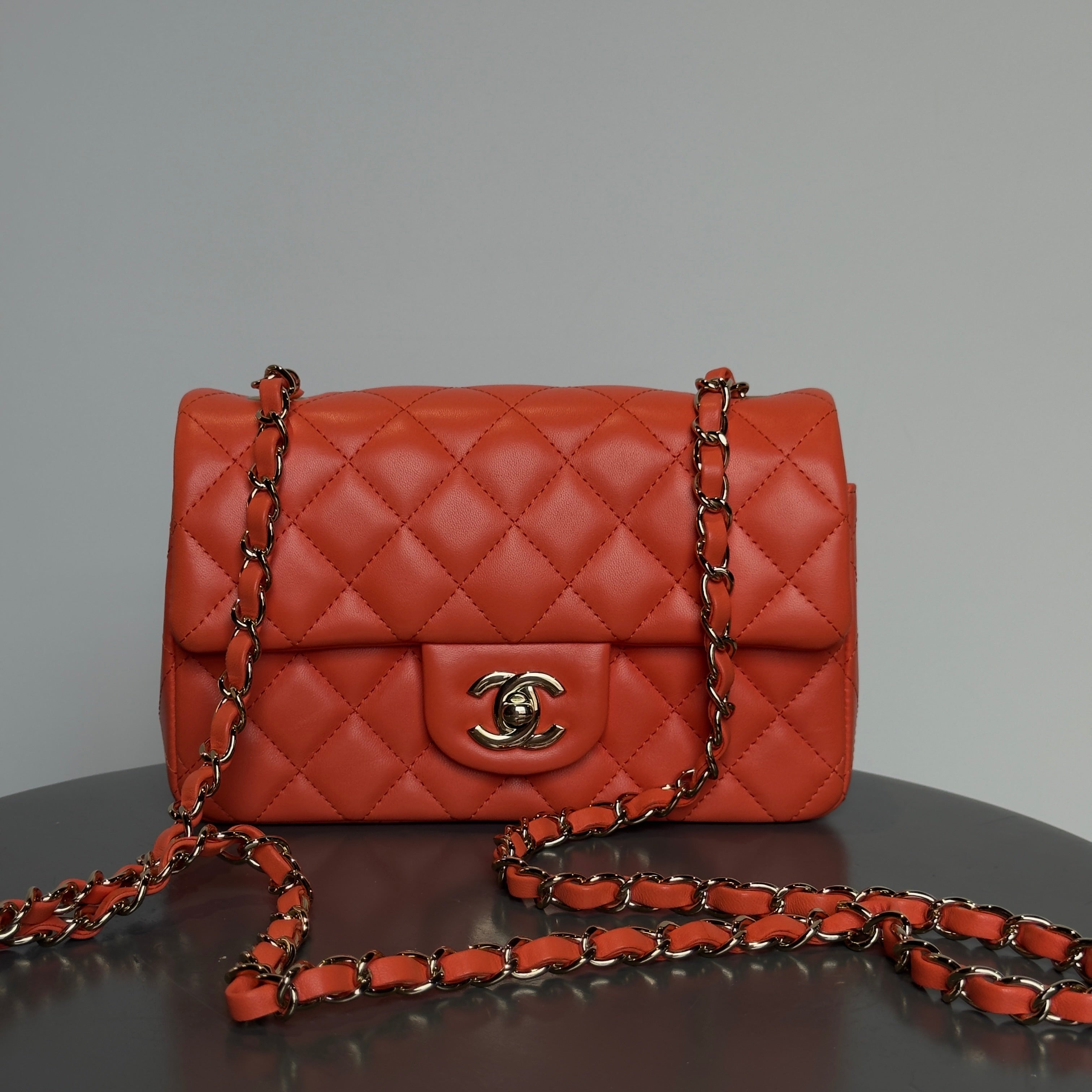 Chanel Quilted Mini Rectangular Flap Bag Lambskin Orange