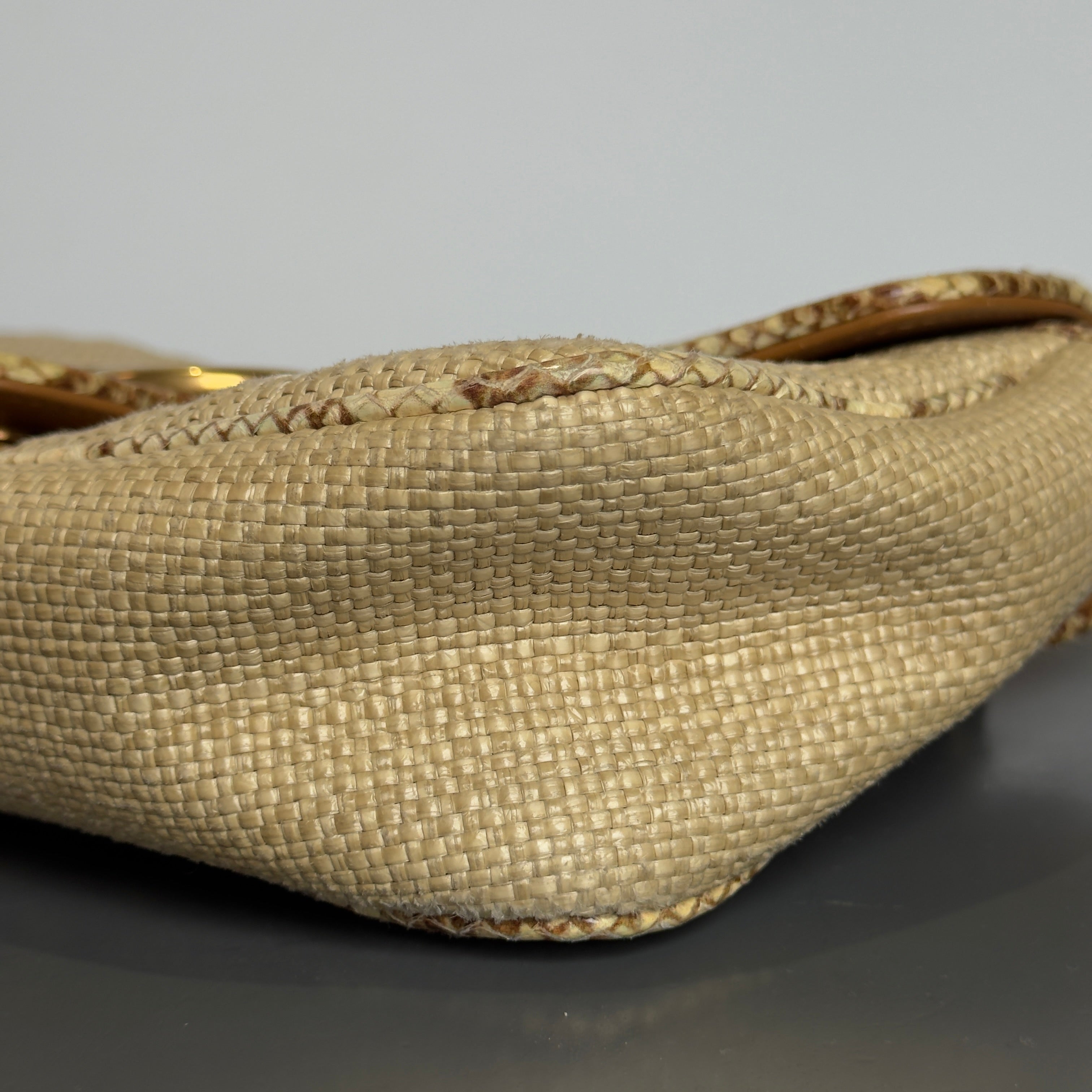 Gucci Raffia Elaphe Matelasse Small GG Shoulder Bag Natural Cream Brown