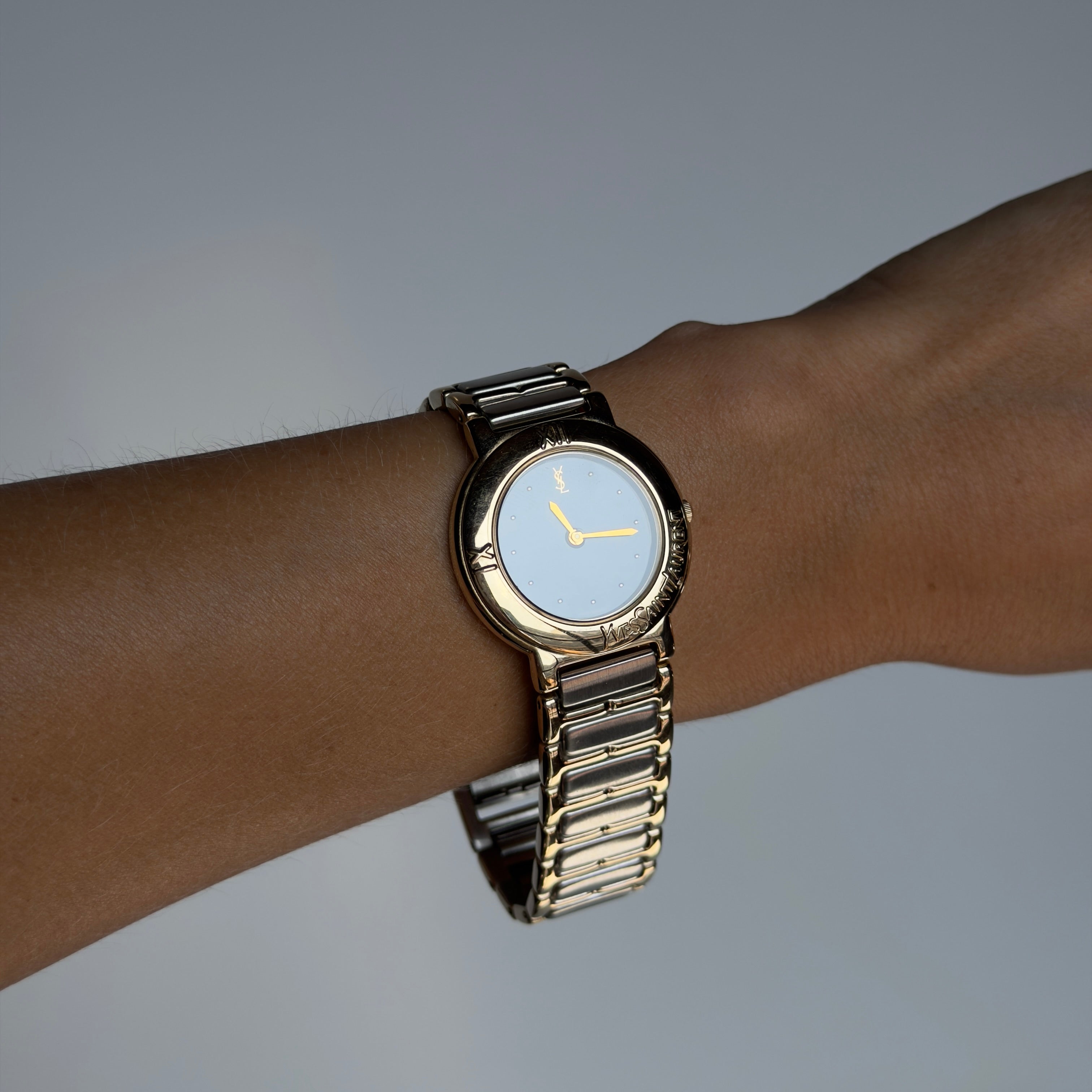 Vintage Yves Saint Laurent Black Dial Two Tone Watch