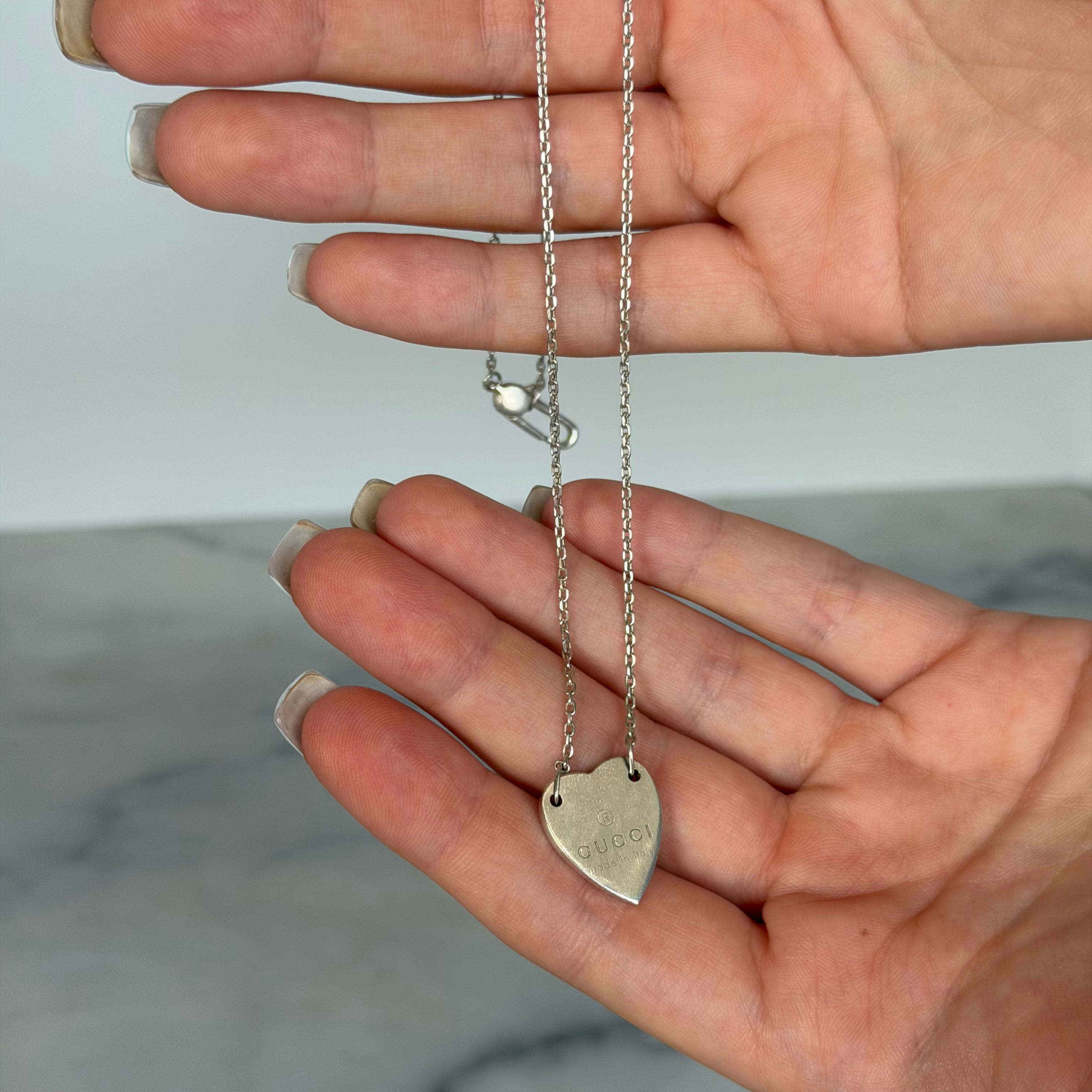 Gucci Trademark Sterling Silver Heart Logo Necklace - Queen May