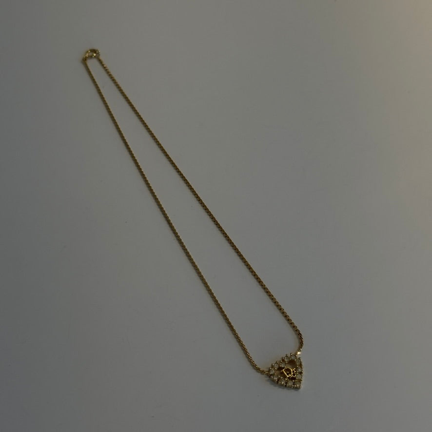 Christian Dior Heart Rhinestone Logo Necklace - Queen May