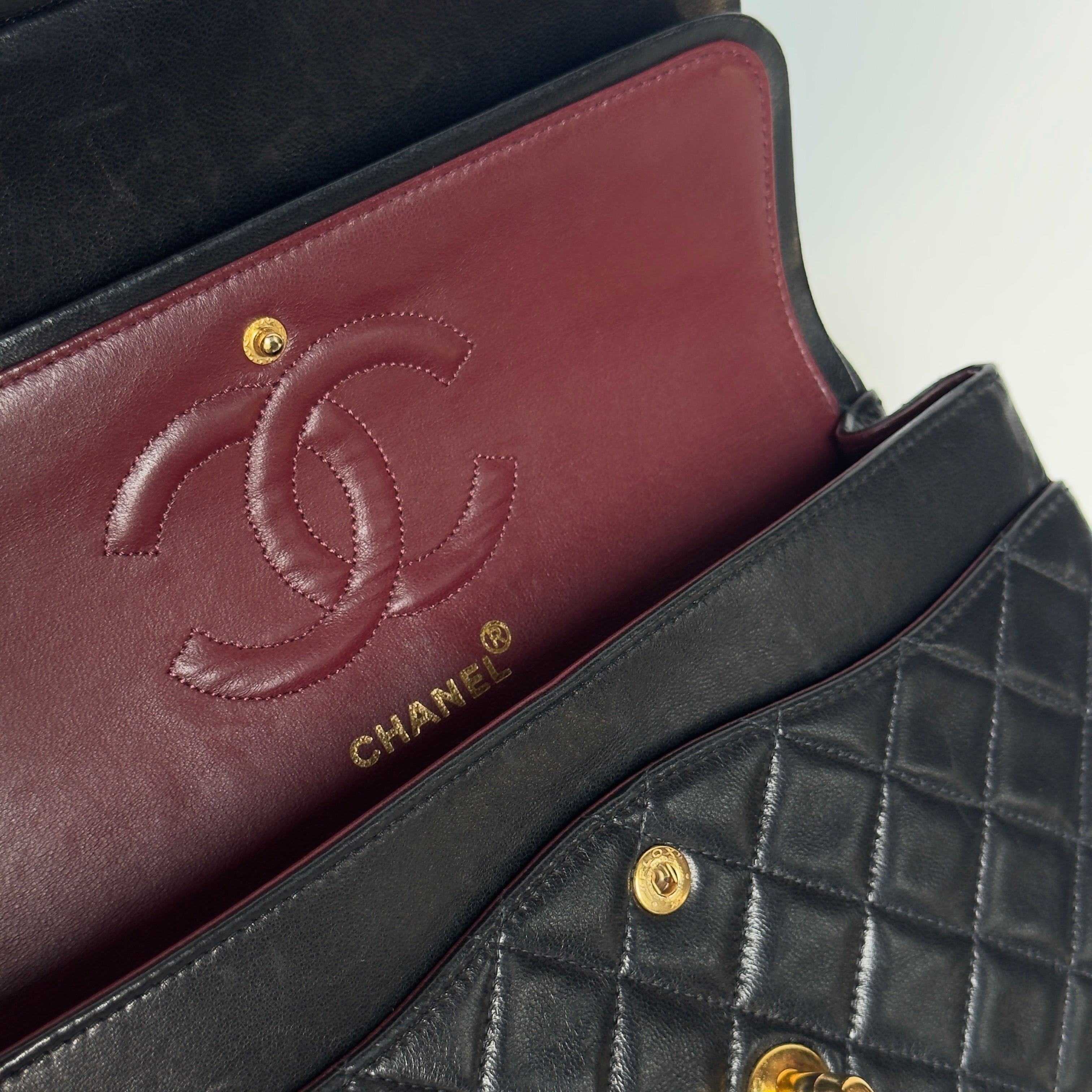 Vintage Chanel Medium Lambskin Double Flap Black - Queen May