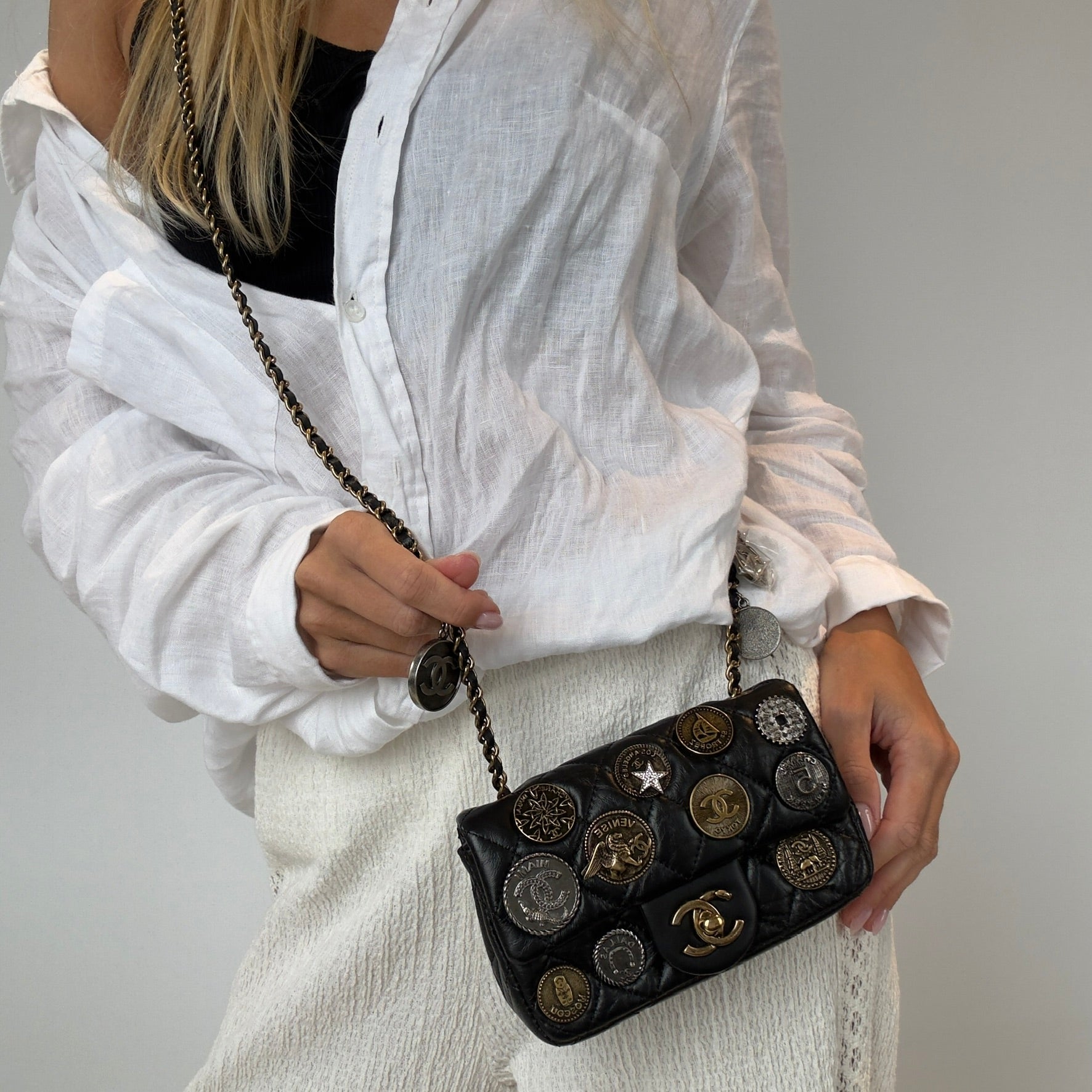 Limited Edition Chanel 2015 Calfskin Paris Dubai Coin Collector Extra Mini Flap Bag - Queen May