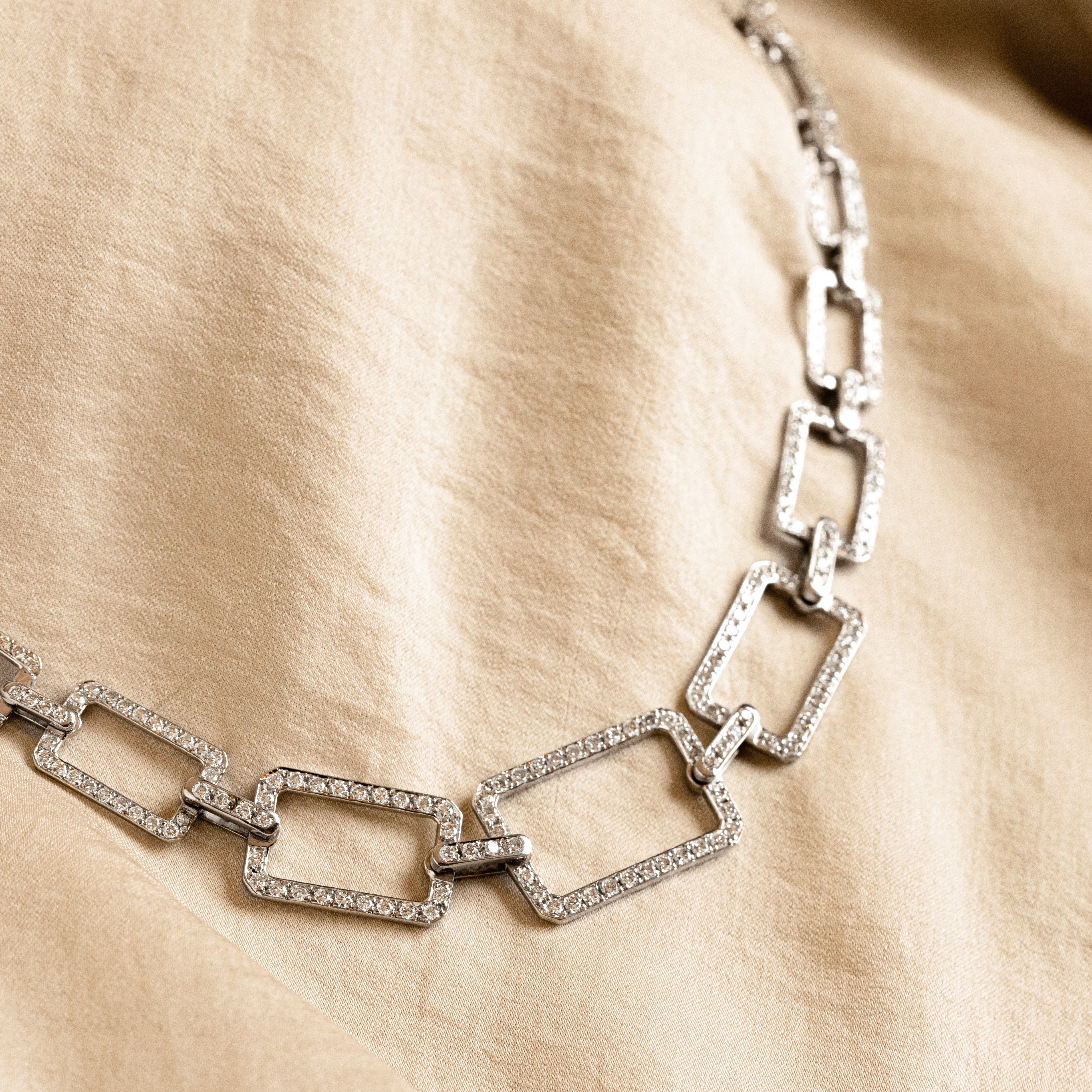 4.4 Carat Total Weight Diamond Square Link Necklace in 18K White Gold - Queen May