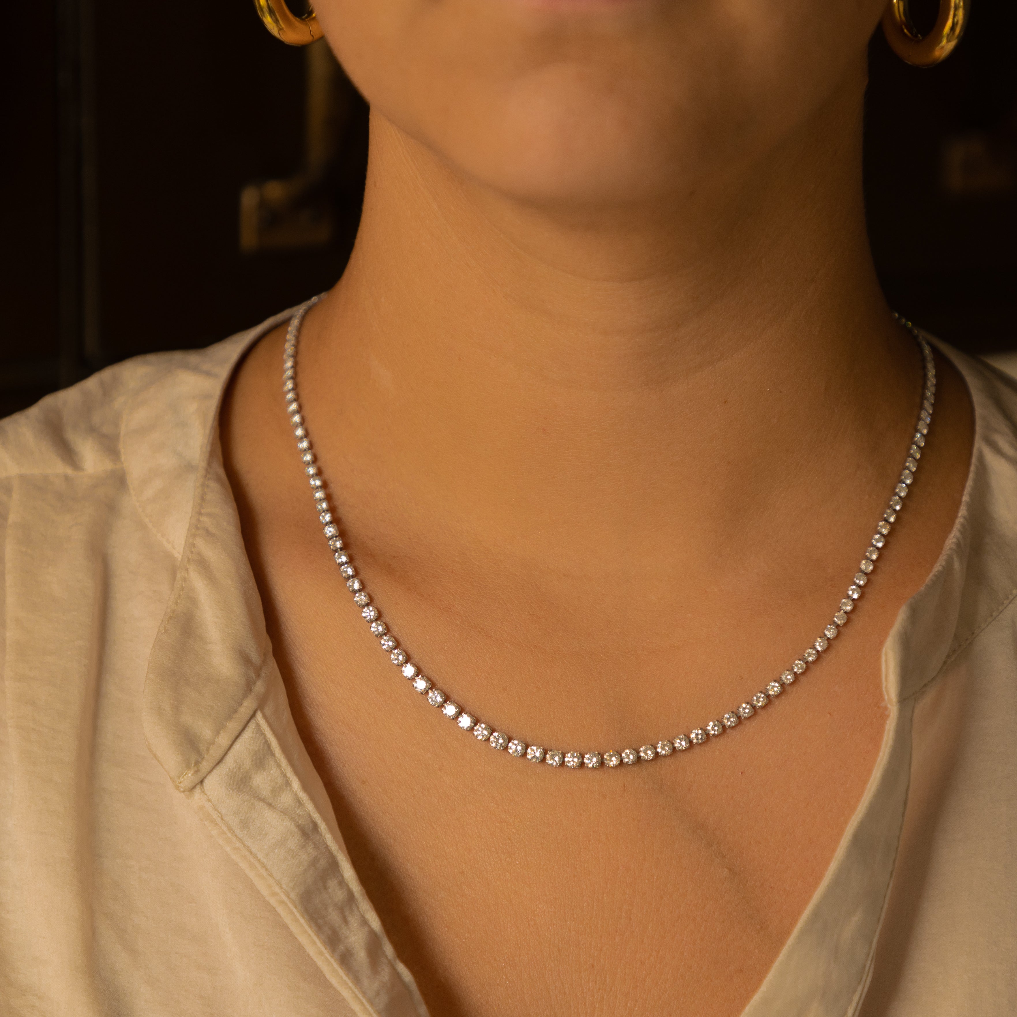 Platinum 10.95 Carat Total Weight Round Diamond Graduated Necklace - Queen May