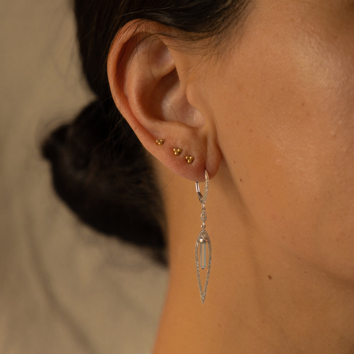 14K White Gold Diamond Sky Blue Topaz Drop Earrings - Queen May