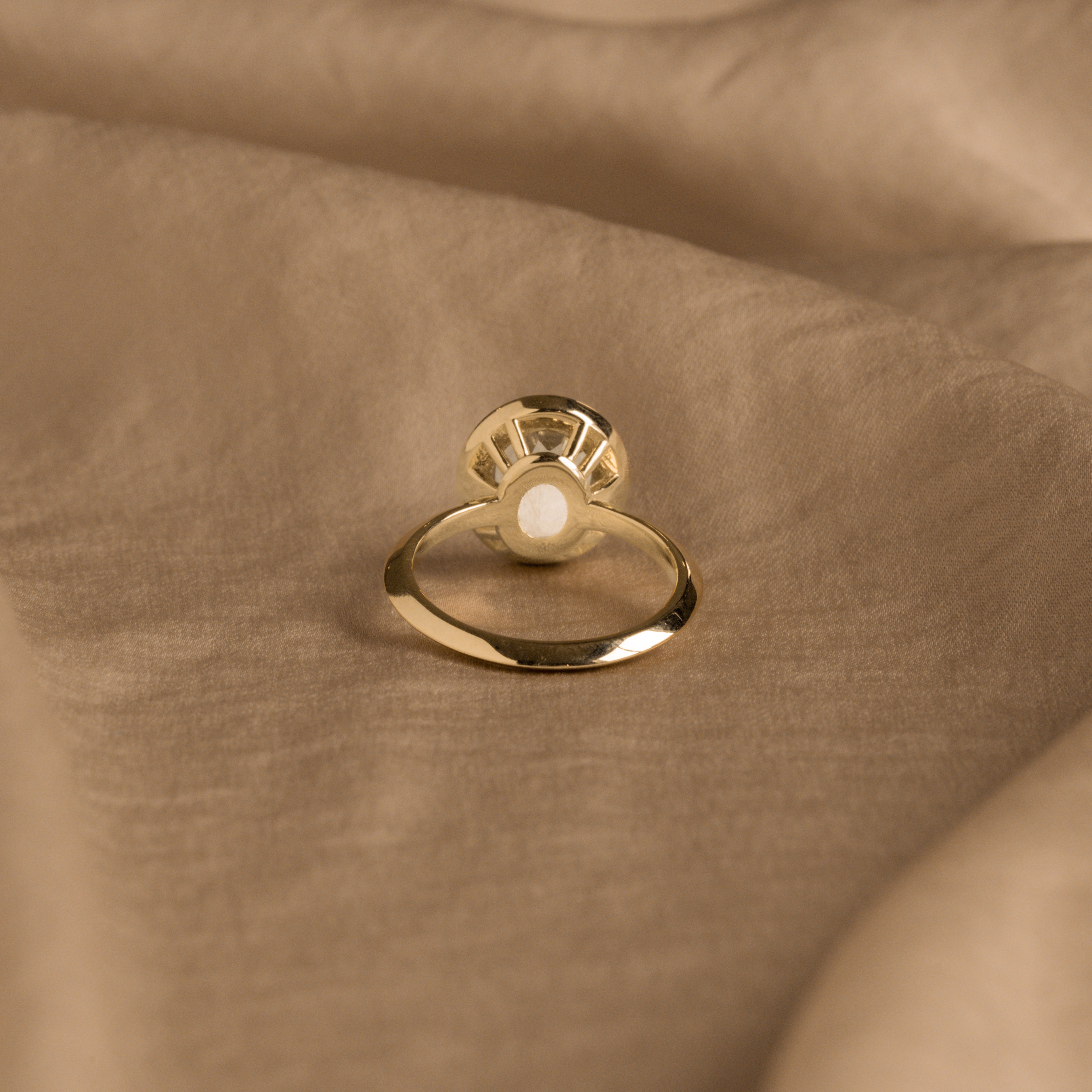 14K Yellow Gold 3.30 Carat Oval White Topaz Bezel Knife Edge Ring - Queen May