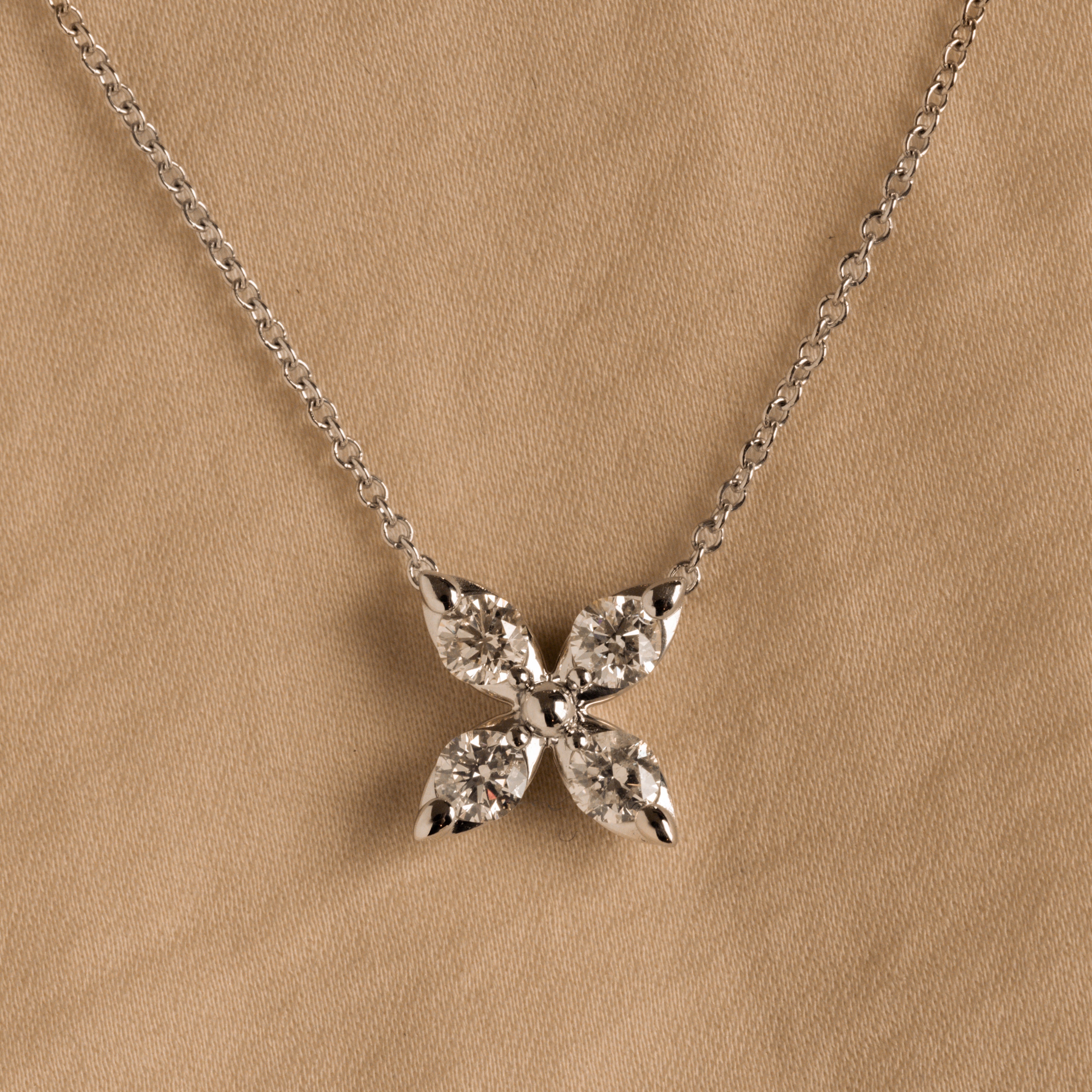 14K Gold 0.40 Carat Total Weight Diamond Clover Flower Pendant Necklace - Queen May