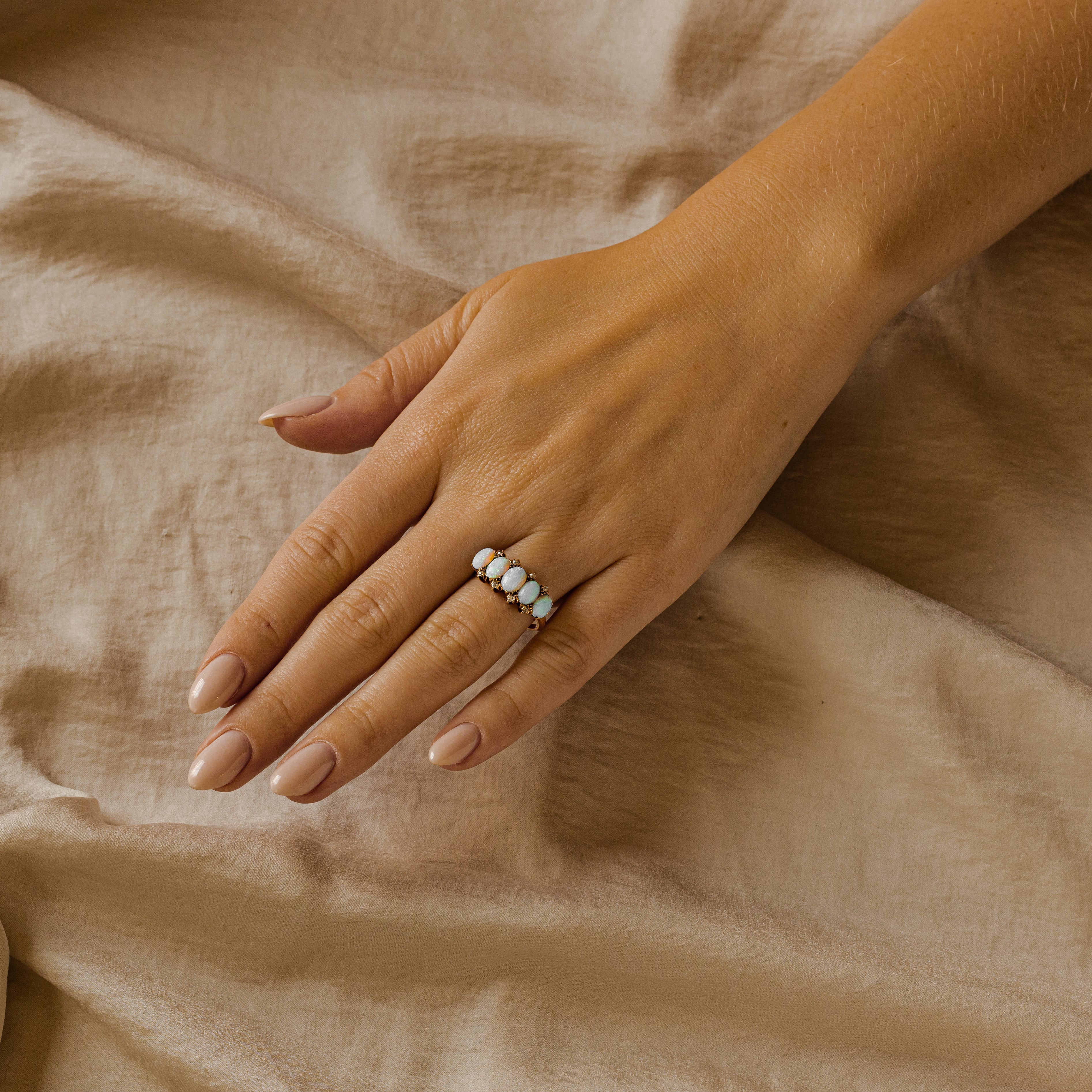 Victorian 14K Gold Opal Diamond Ring - Queen May