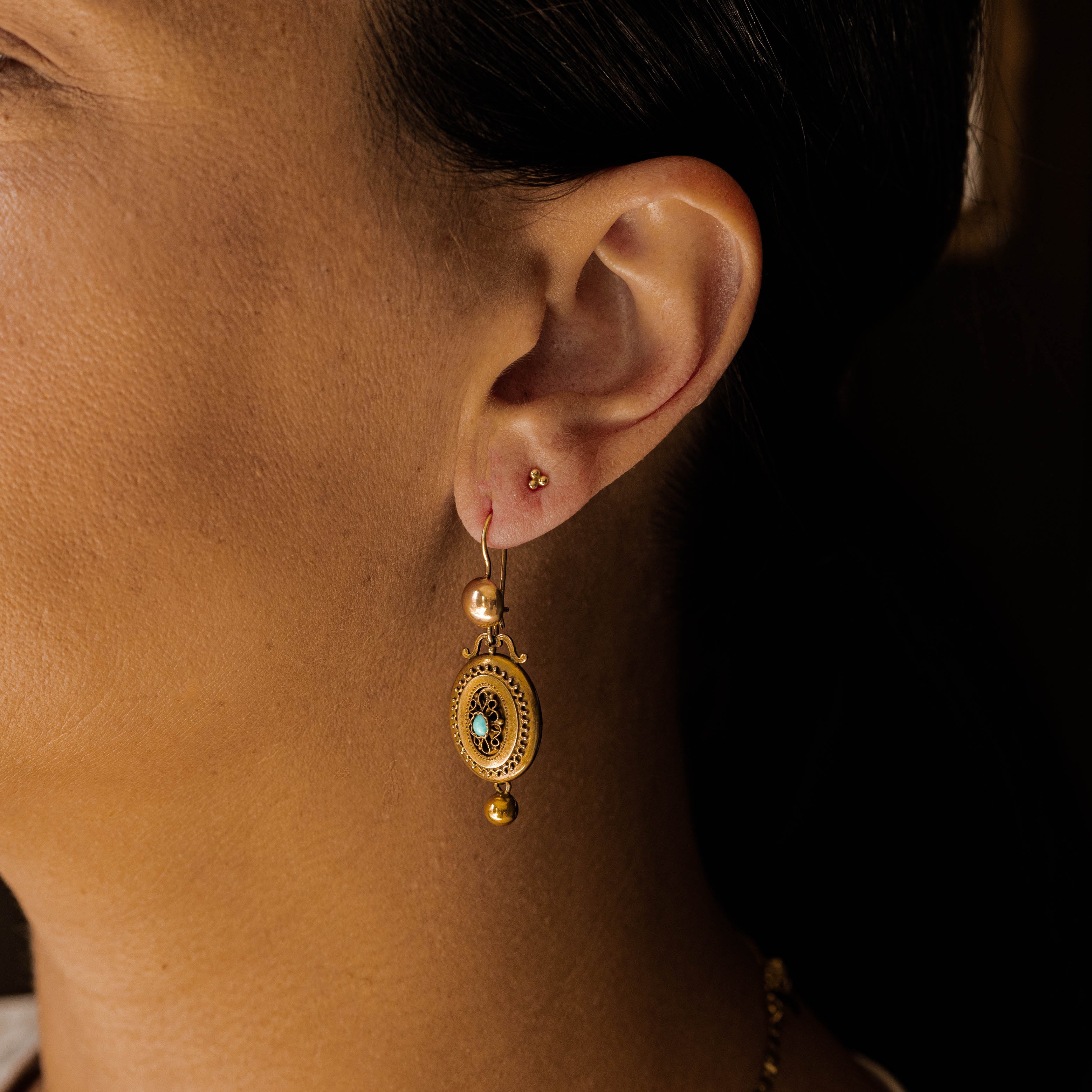 Victorian Gold Turquoise Dangle Earrings - Queen May