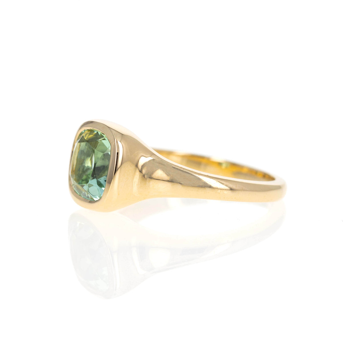 2.32 Carat Cushion Seafoam Green Tourmaline Bezel Ring - Queen May