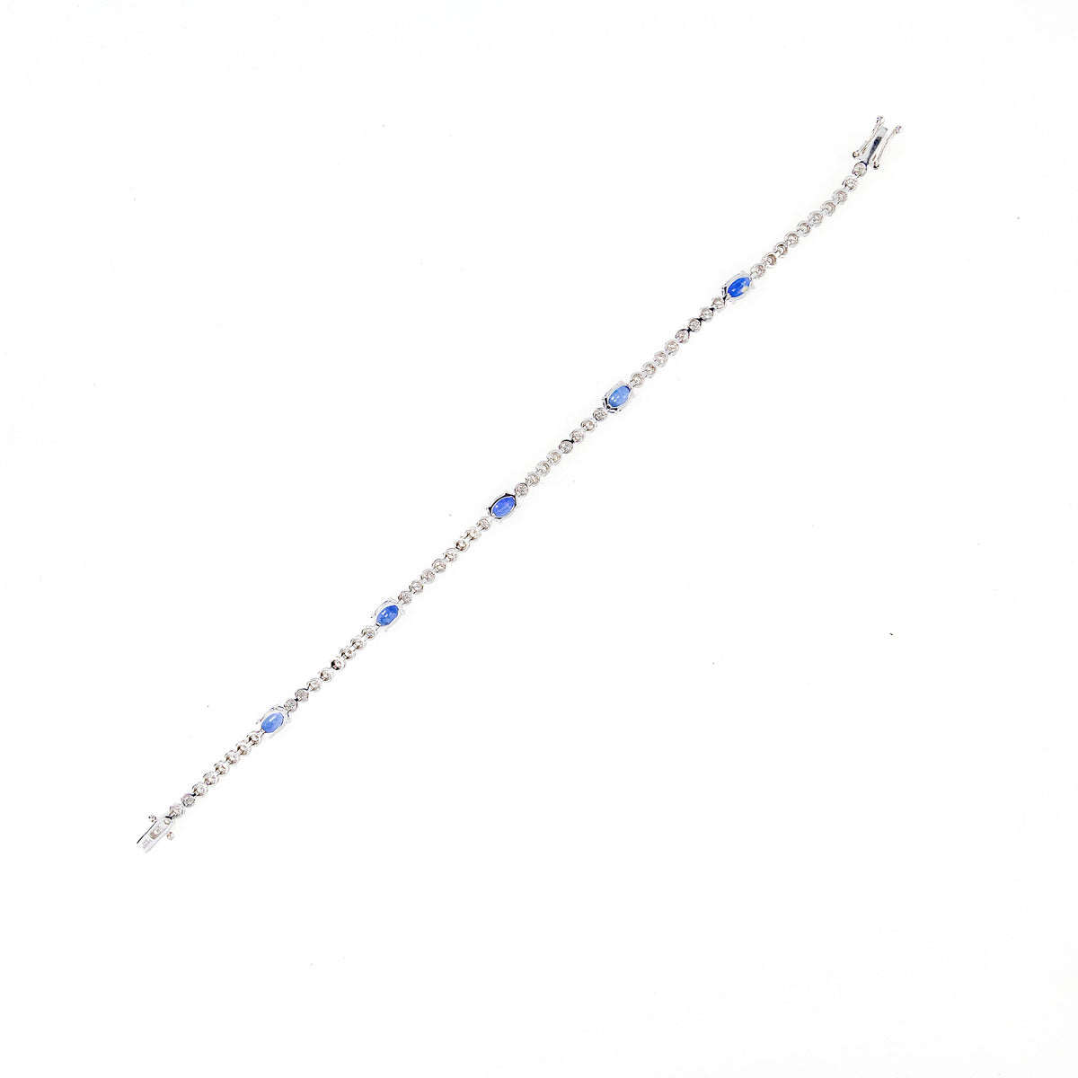 14K White Gold Oval Natural Sapphire Diamond Tennis Bracelet - Queen May