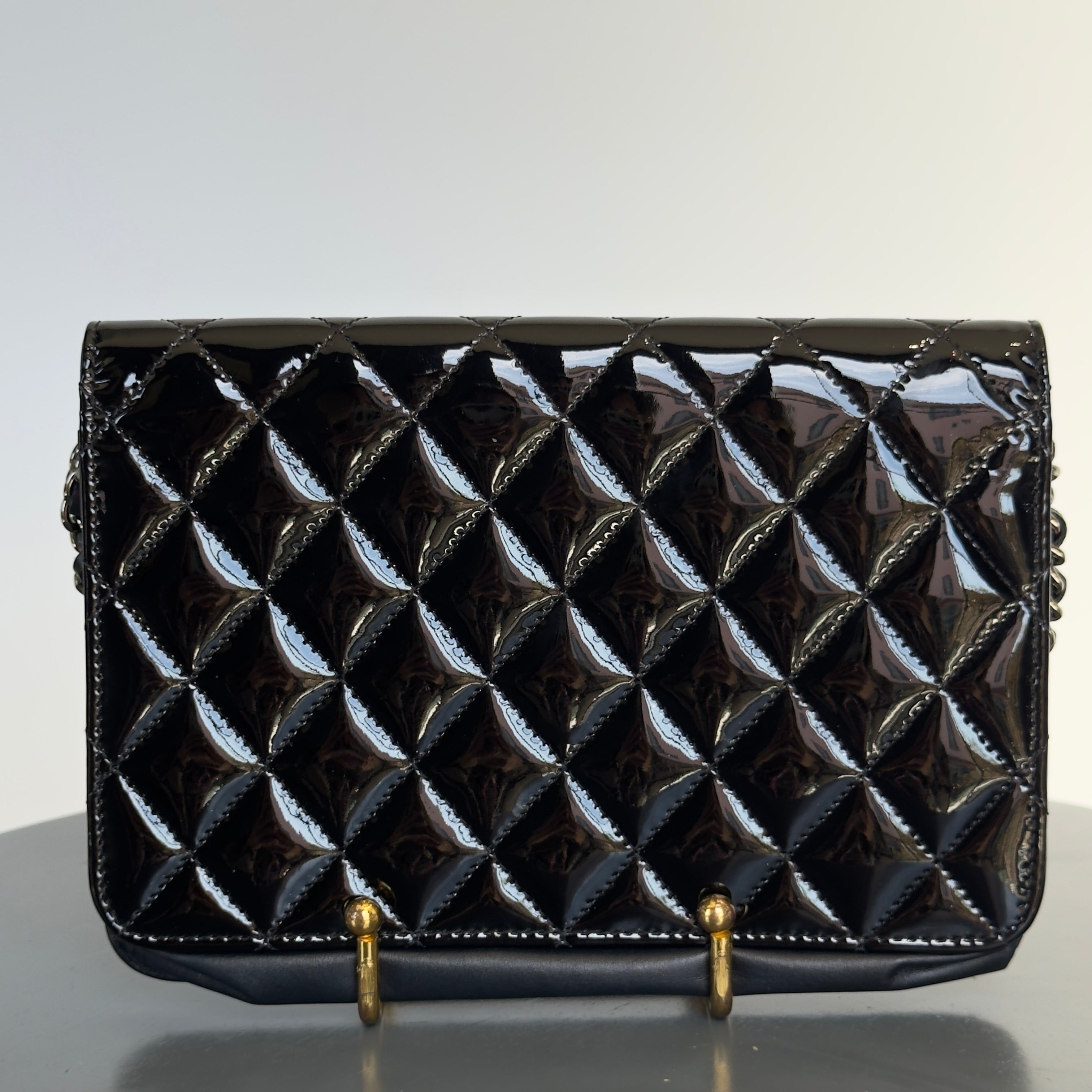 Chanel Black Patent Leather Wallet On Chain - Queen May