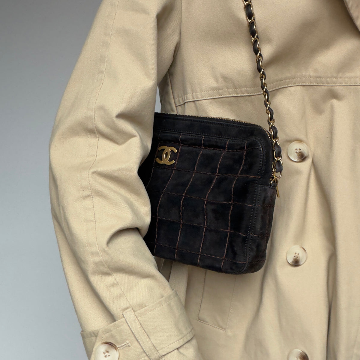 Chanel Suede Square Stitch Shoulder Bag