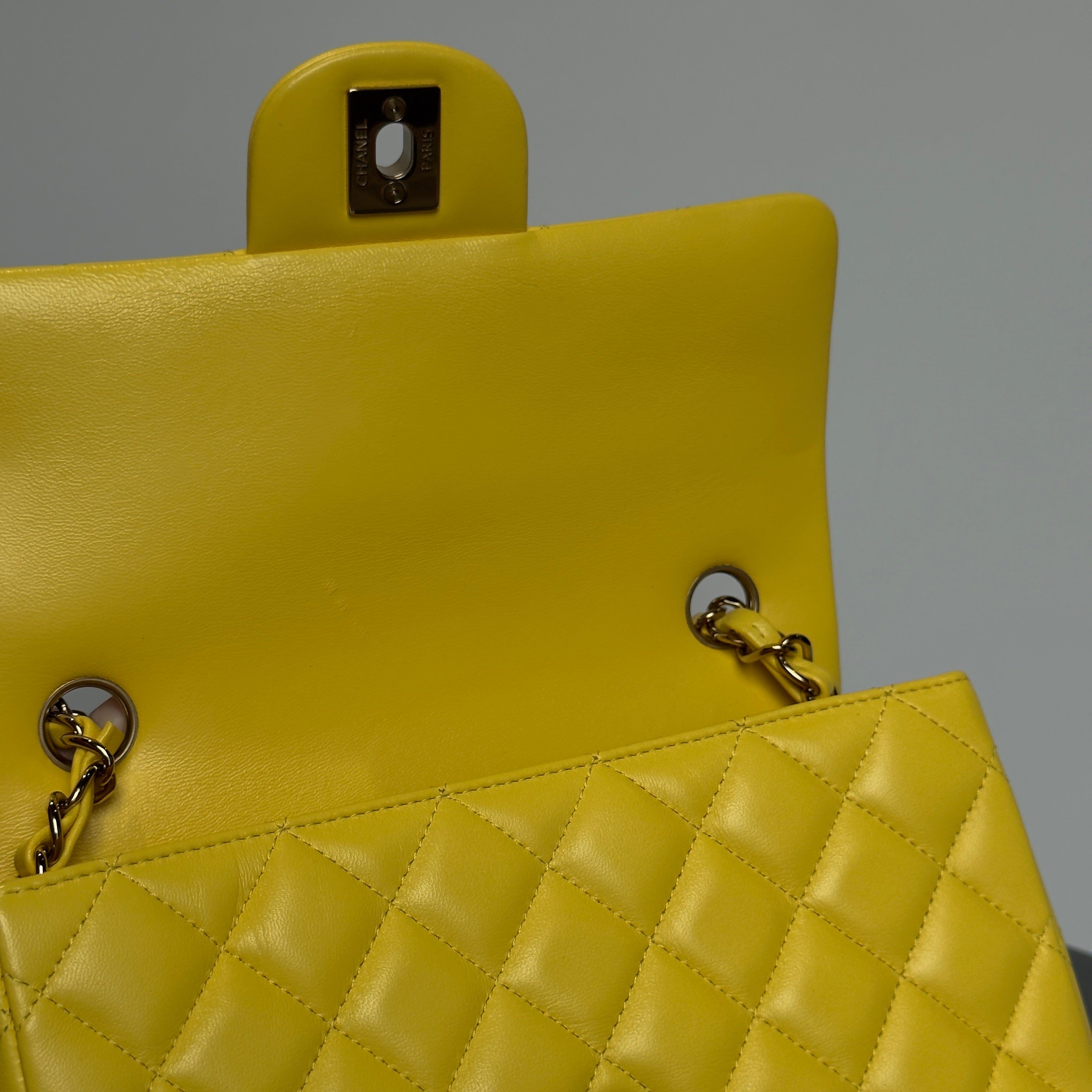 Chanel Quilted Mini Rectangular Flap Bag Lambskin Yellow