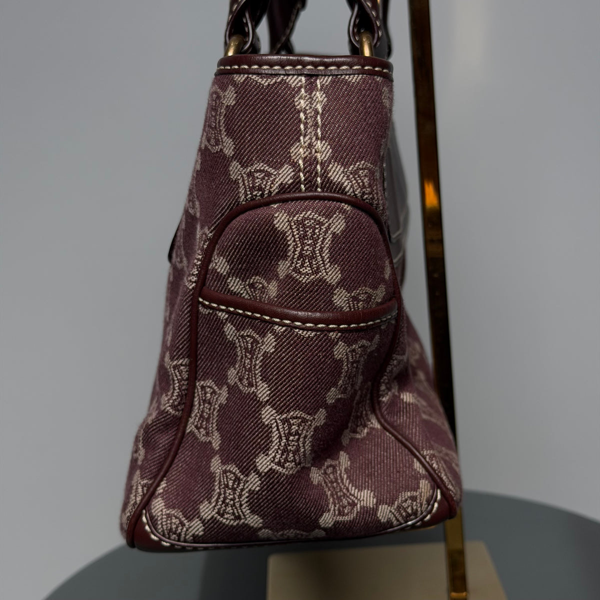 Celine Boogie Bag Triomphe Burgundy Denim - Queen May