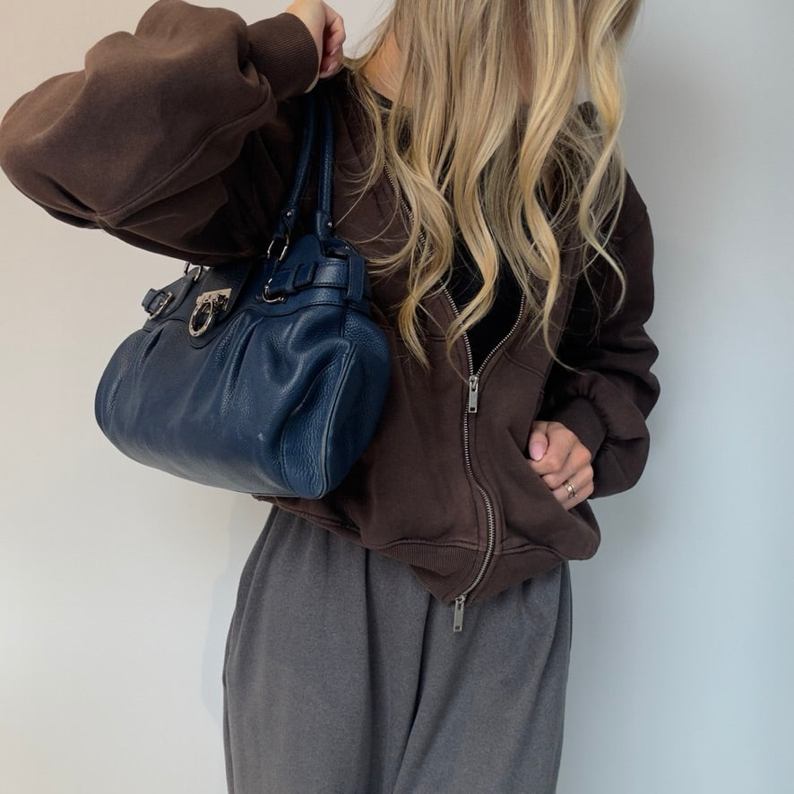 Salvatore Ferragamo Navy Gancini Marisa 21 Handbag - Queen May