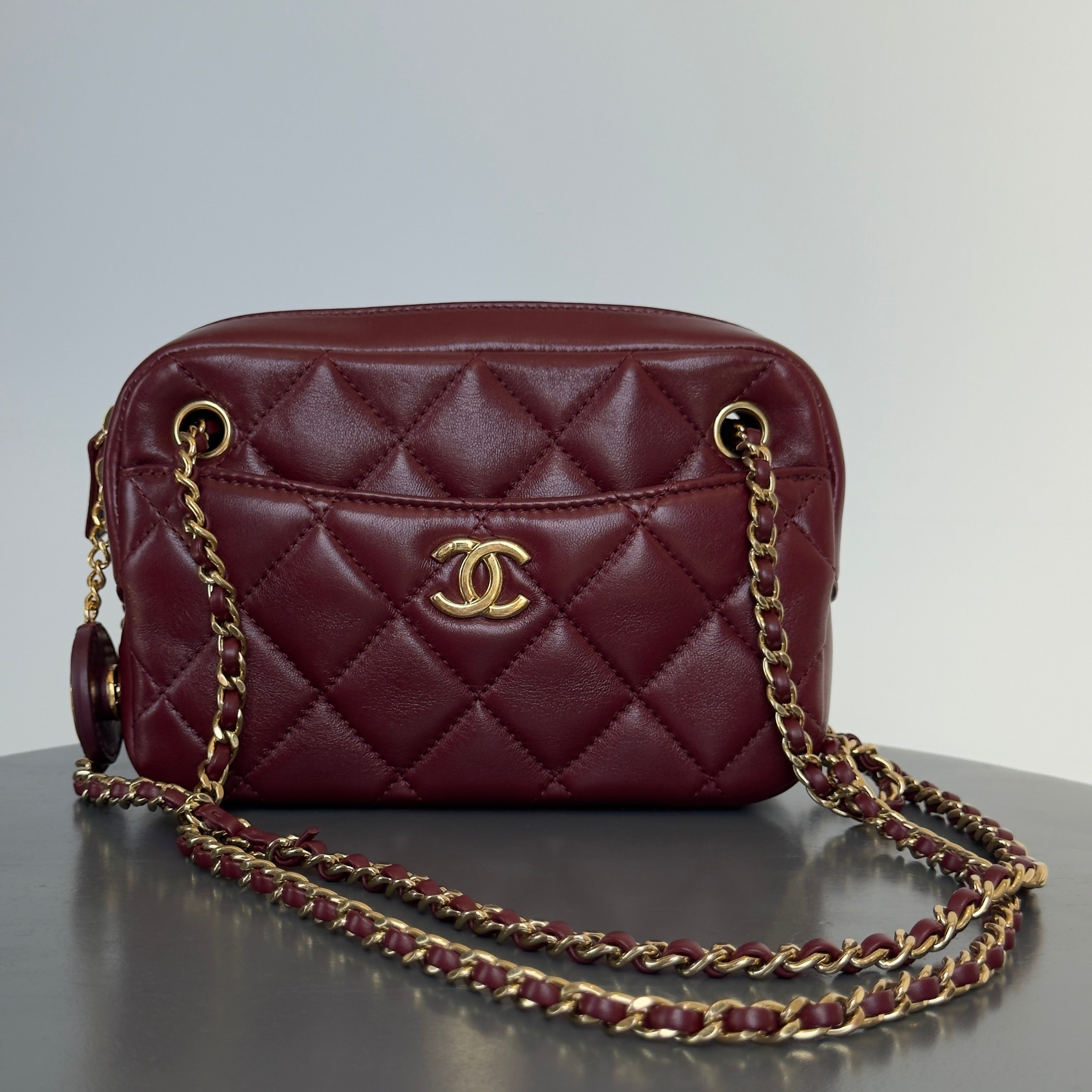 Chanel Burgundy Quilted Camera Bag - Queen May