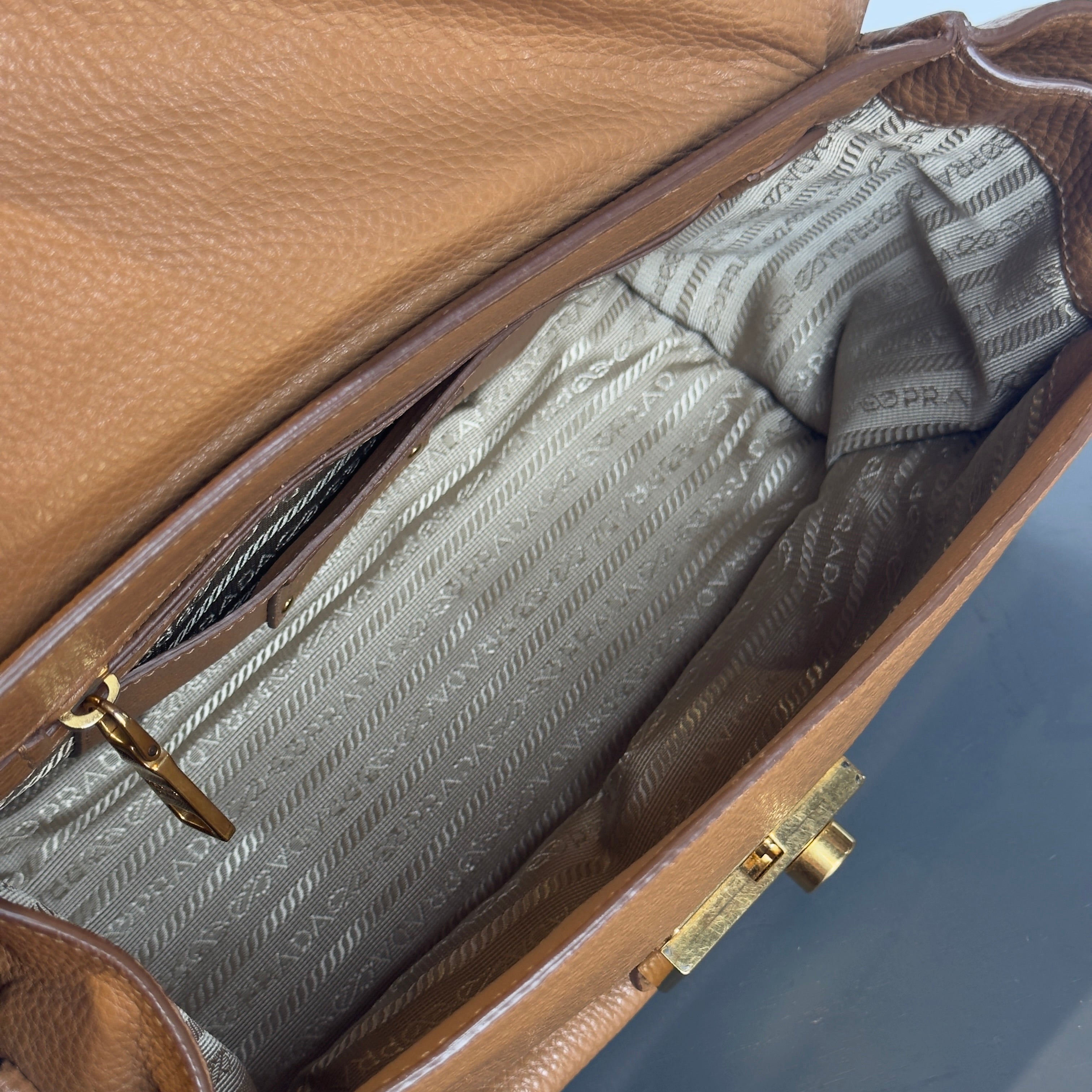 Prada Brown Leather Top Handle Bag