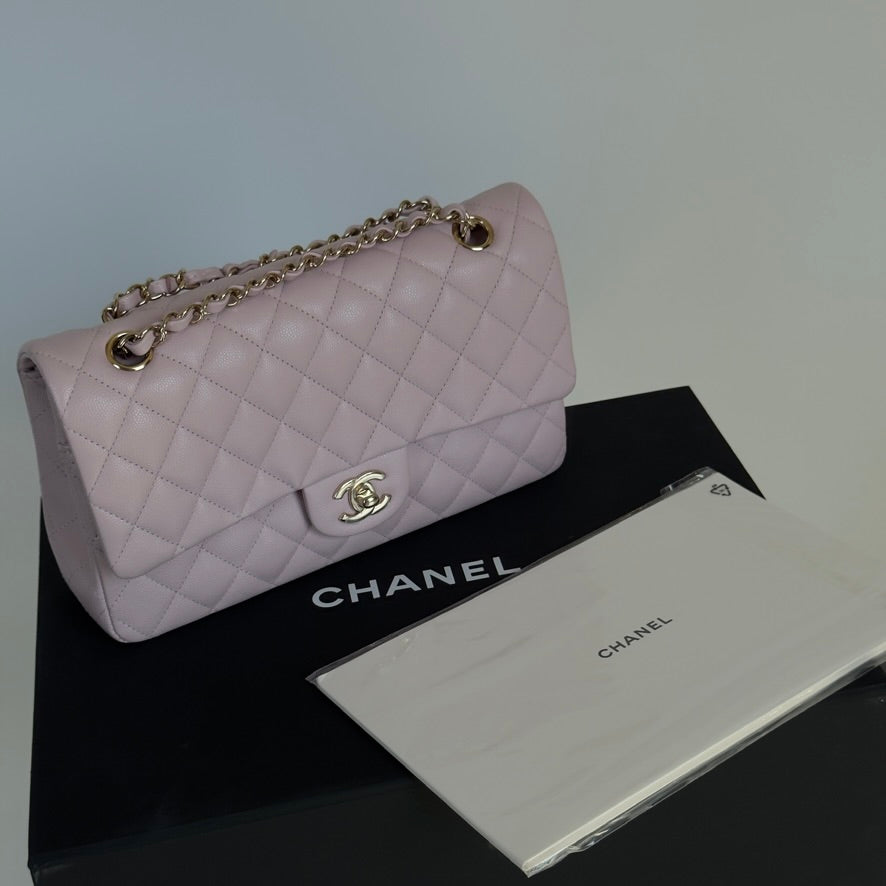 Chanel Medium Caviar Double Flap 21C Rose Claire With Light Gold Hardware - Queen May