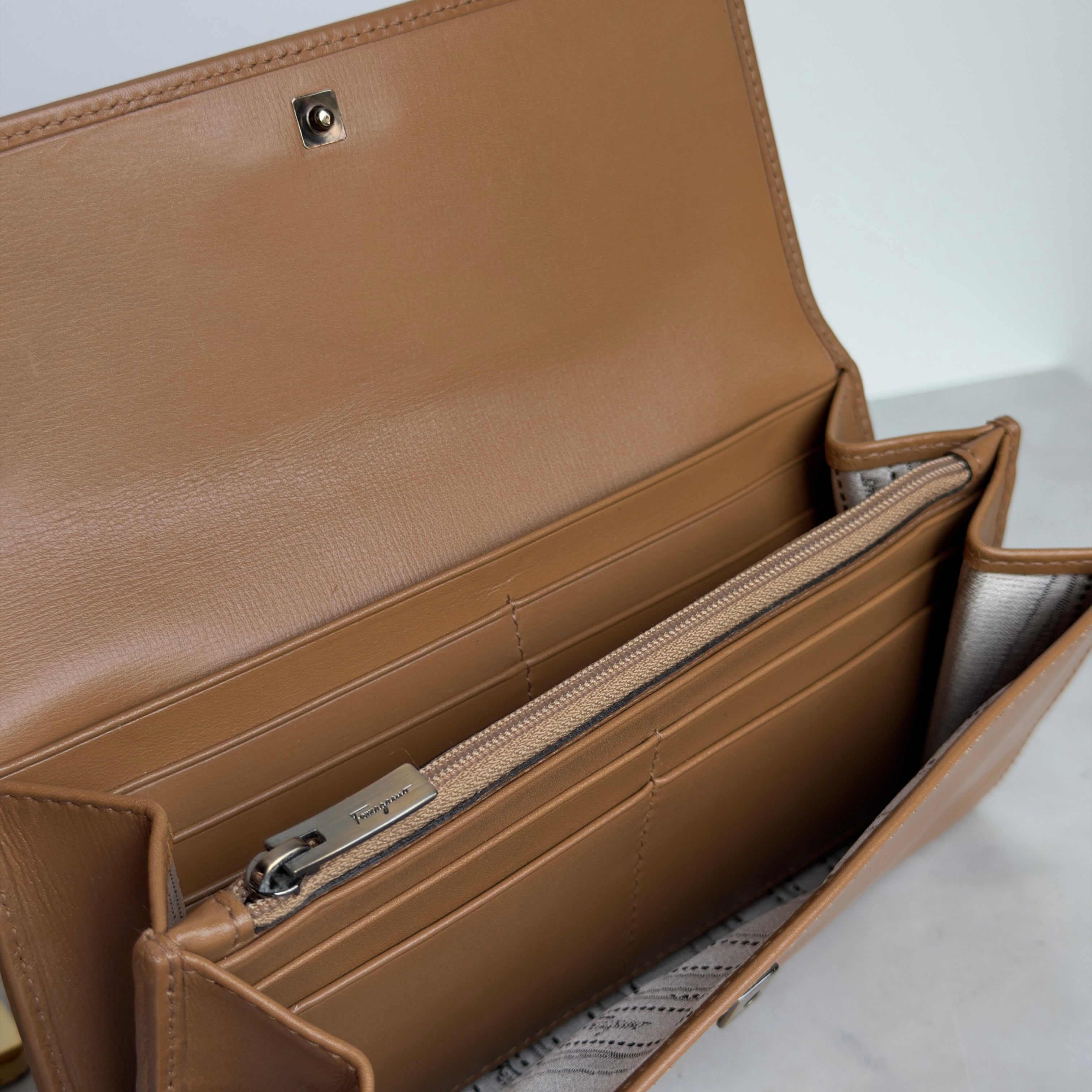 Salvatore Ferragamo Brown Leather Snap Wallet