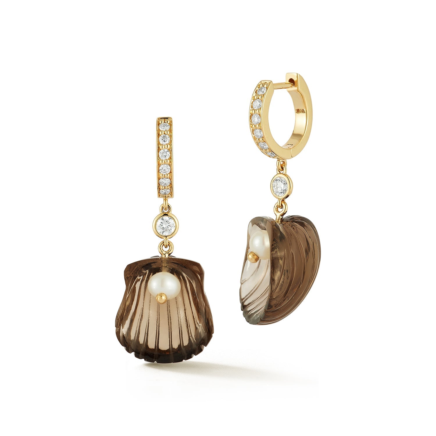 Renna Dream Shell Huggies - Smoky Quartz