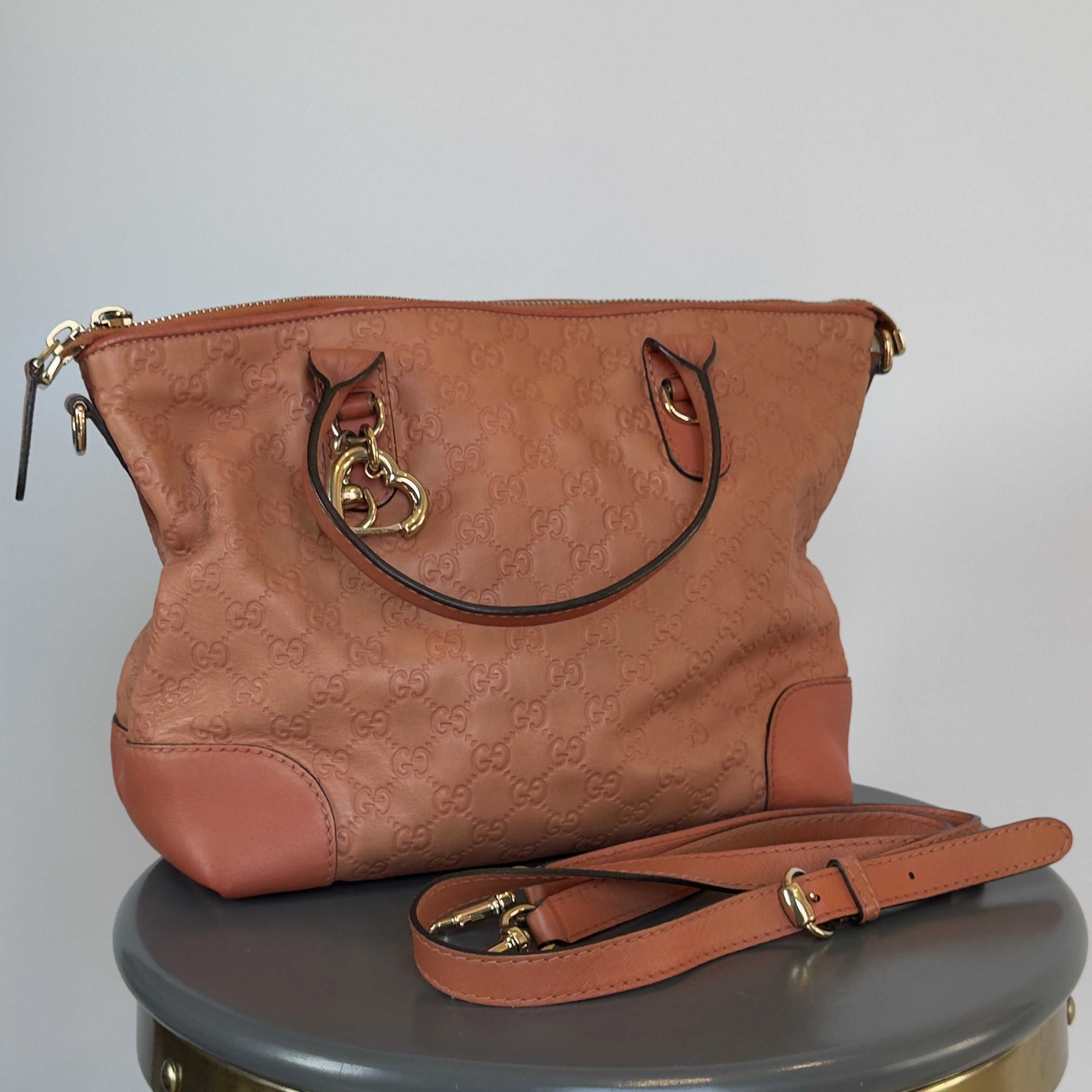 Gucci Leather Heart Bit GG Peach Tote - Queen May