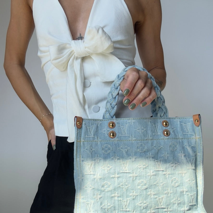 Louis Vuitton Monogram Washed Denim Let Go PM Sky Blue - Queen May