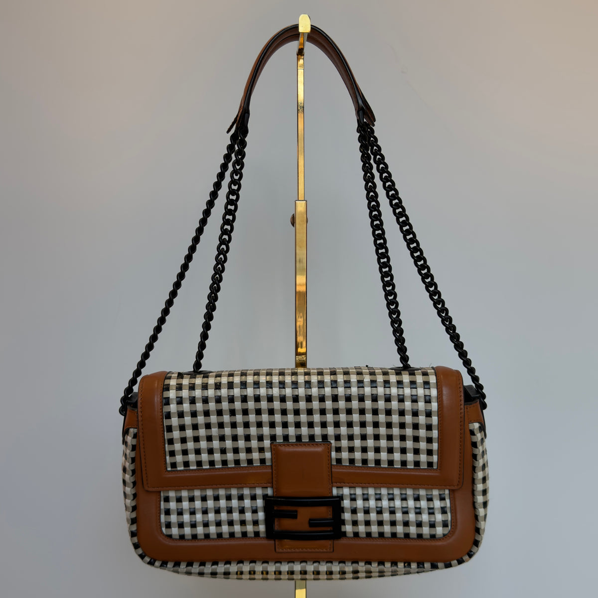 Fendi Baguette Vichy Interlaced Leather Bag