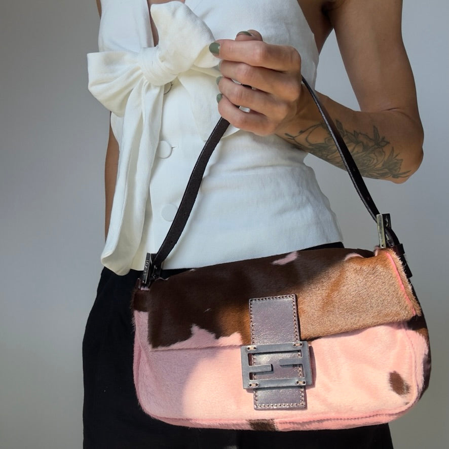 Rare Fendi Pink Cow Print Ponyhair Baguette - Queen May