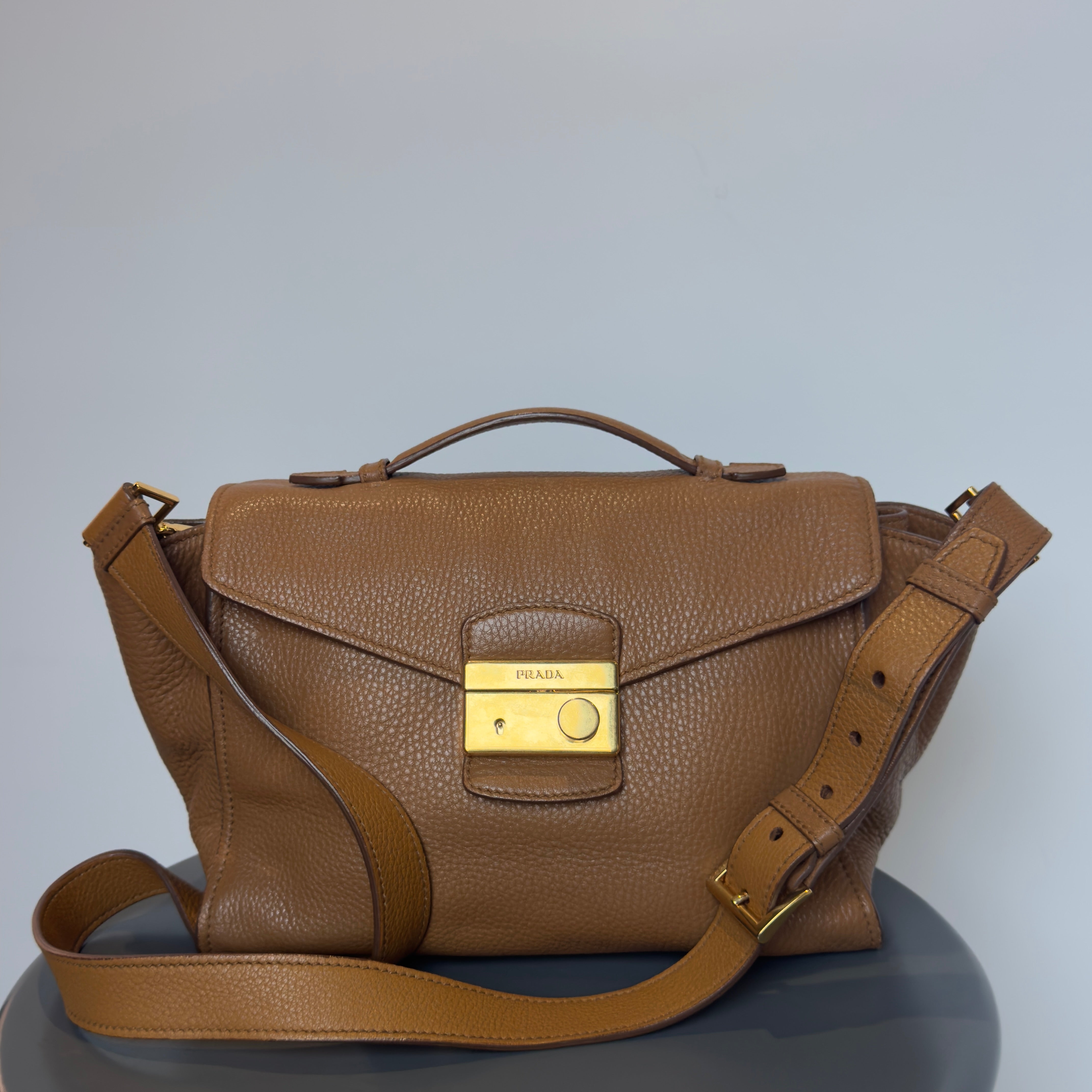 Prada Brown Leather Top Handle Bag