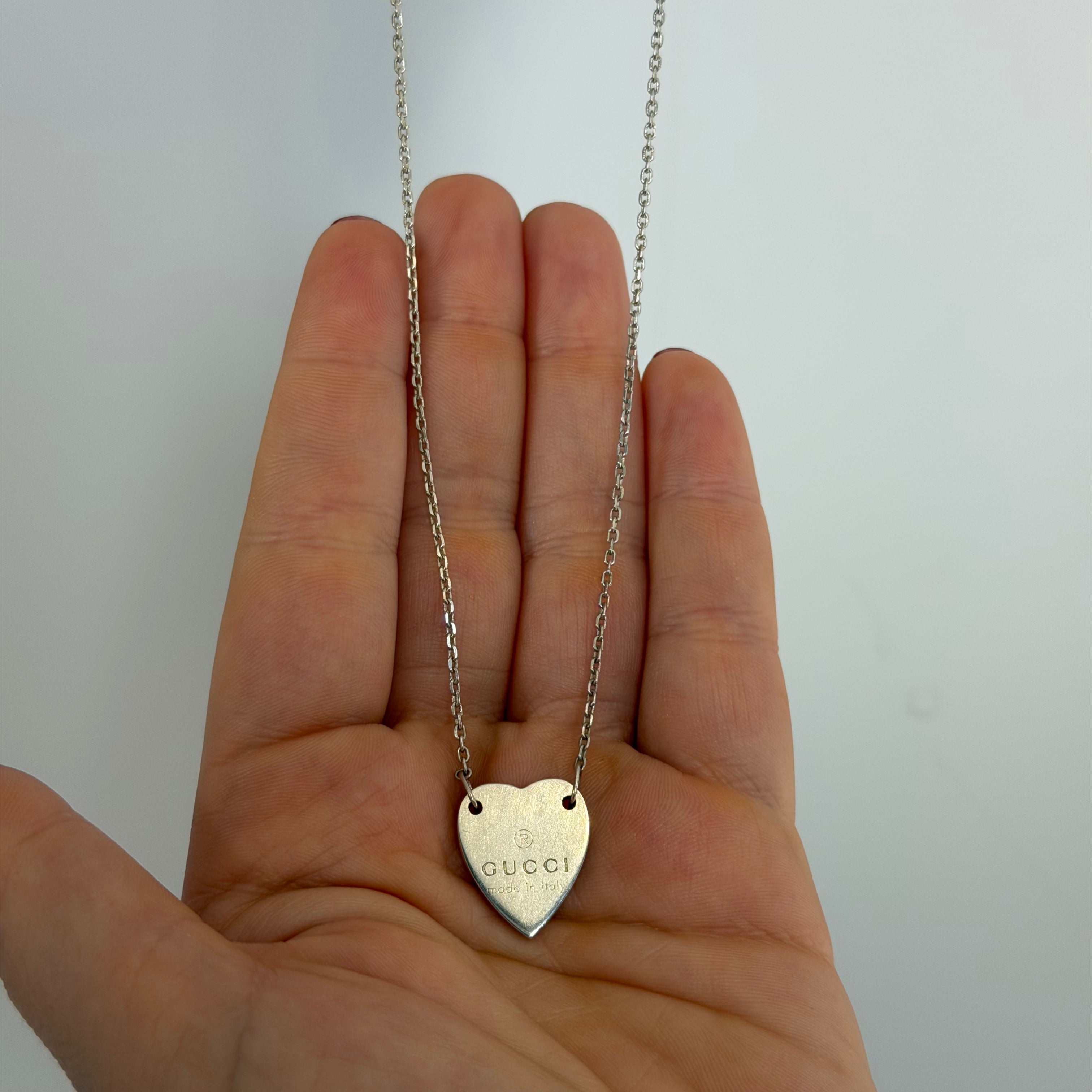 Gucci Trademark Sterling Silver Heart Logo Necklace - Queen May