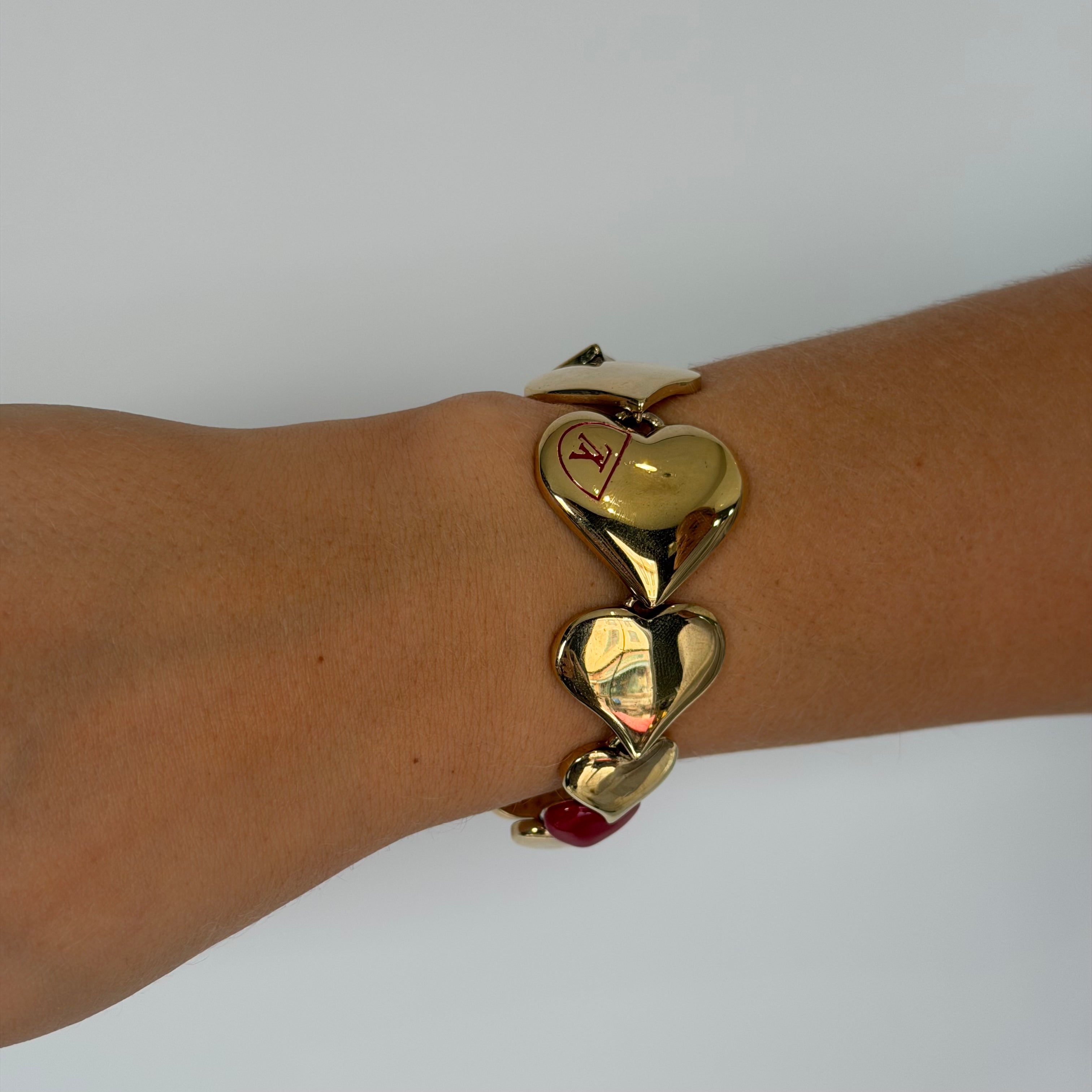 Louis Vuitton Red Enamel Heart Bracelet - Queen May