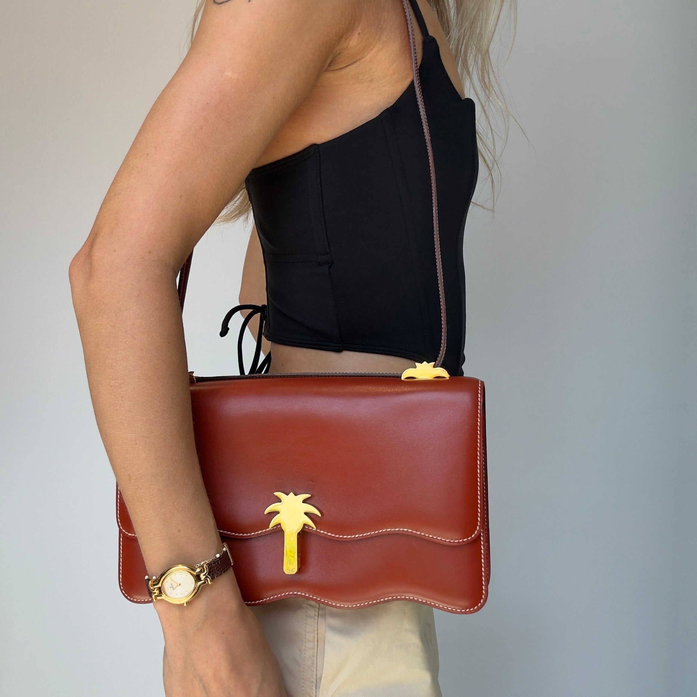 Hermes Rare 1988 Palm Tree Shoulder Bag