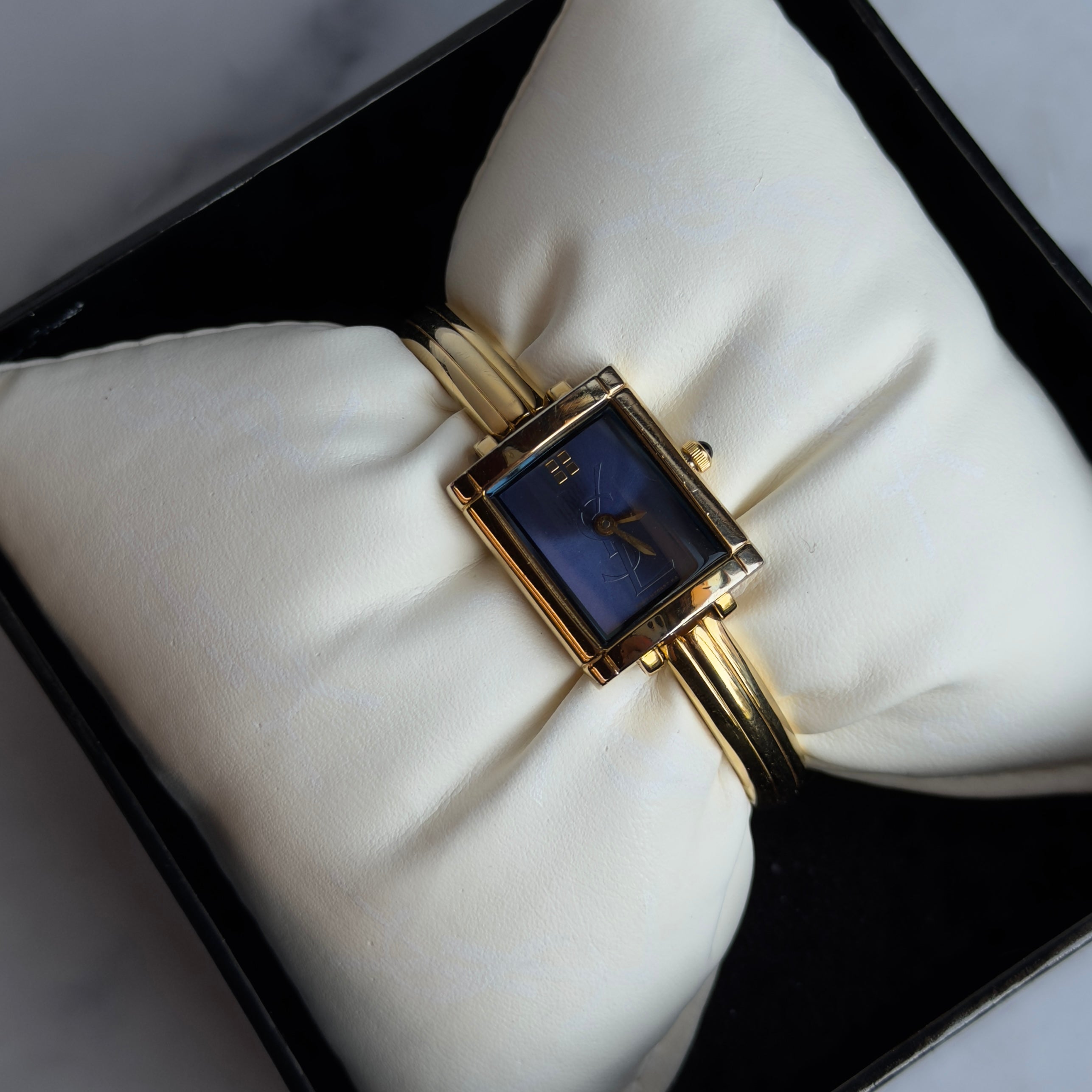 Vintage Yves Saint Laurent Dark Blue Dial Bangle Watch