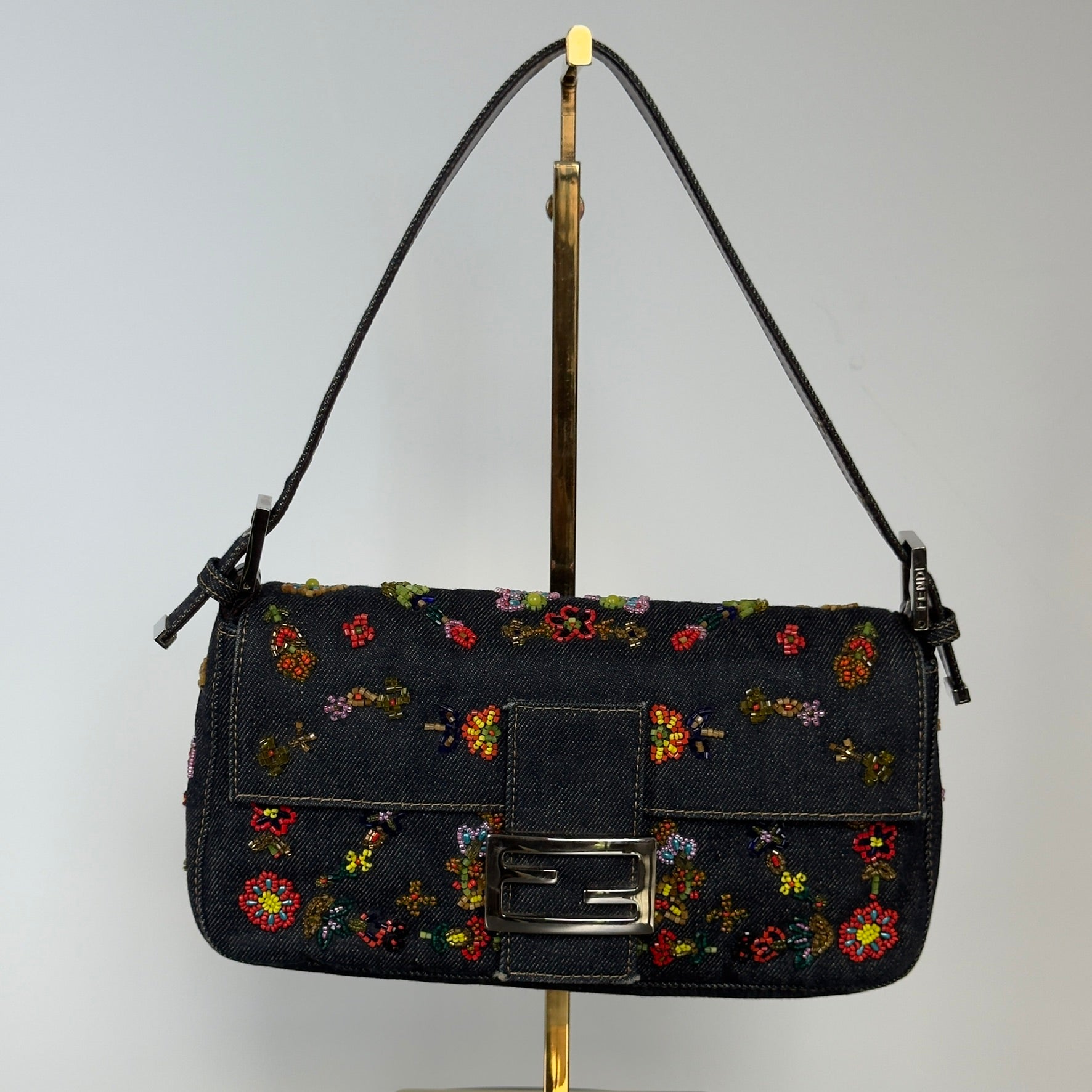 Rare Fendi Denim Beaded Baguette - Queen May