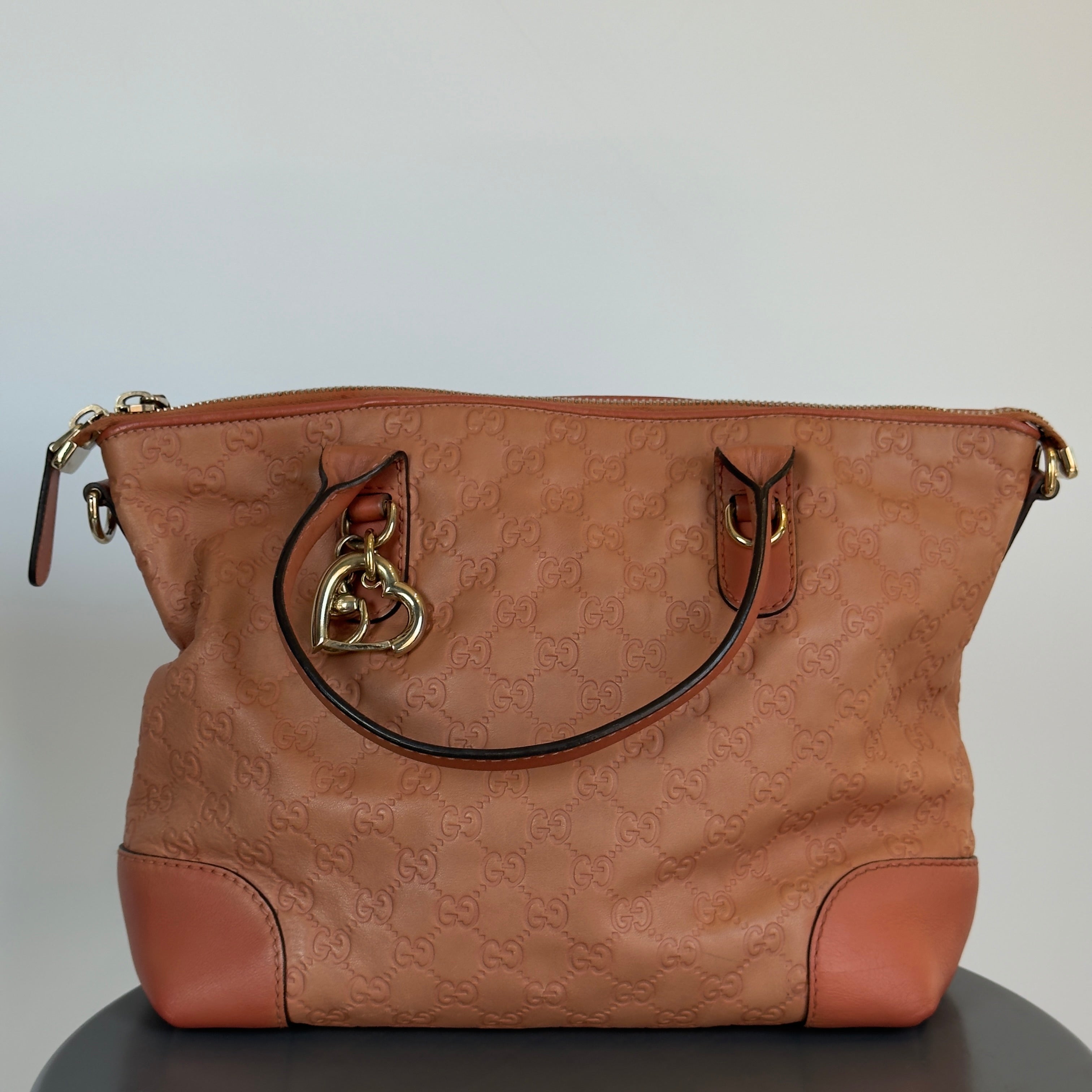 Gucci Leather Heart Bit GG Peach Tote - Queen May